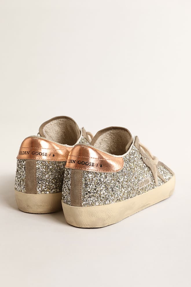 Women | Super-Star Platinum Glitter with Dove-Gray Suede Star | Platinum x Taupe x Peach - Image 9