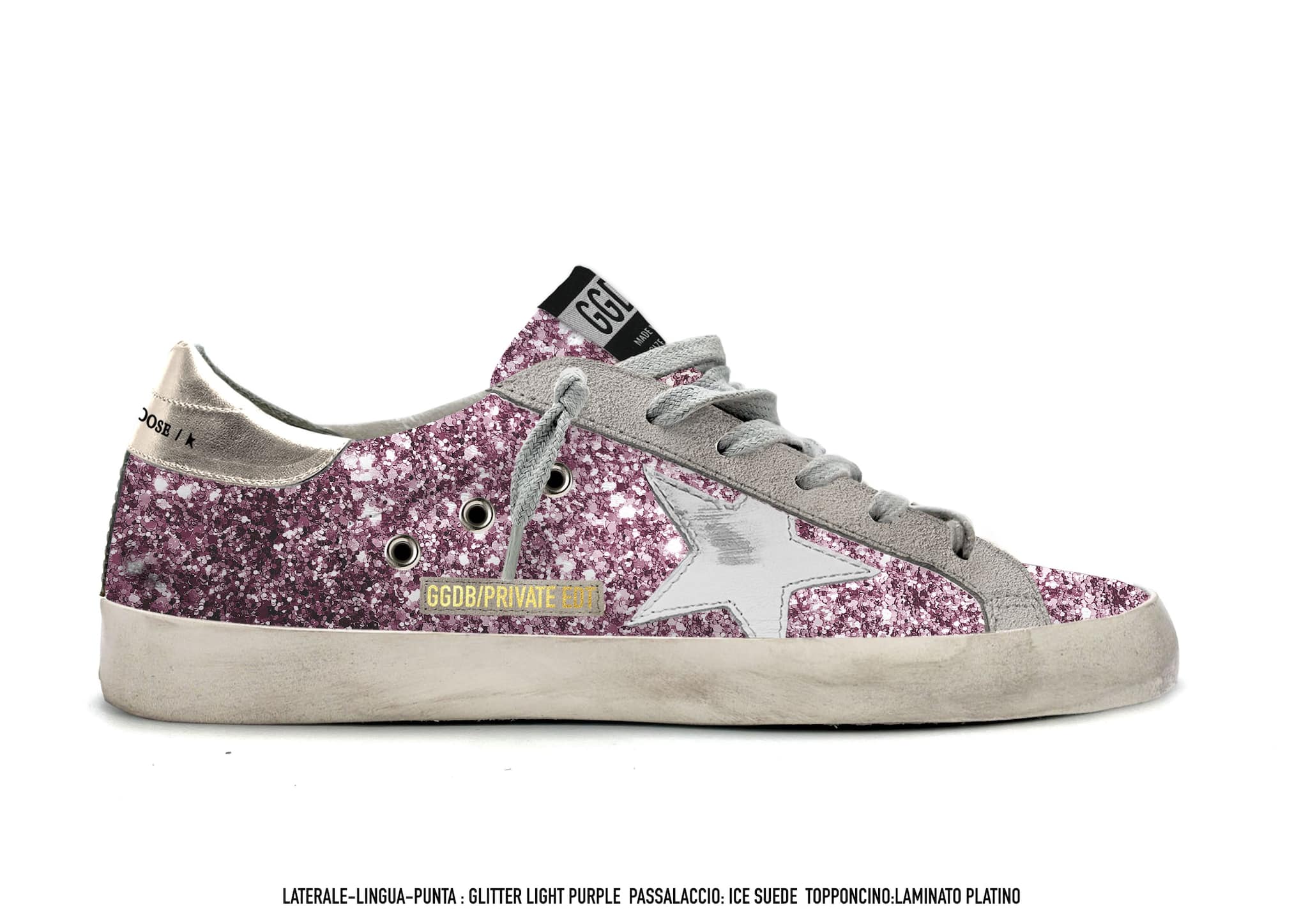 Women | Super-Star Purple Glitter with White Leather & Platinum Heel | Purple x White x Platinum