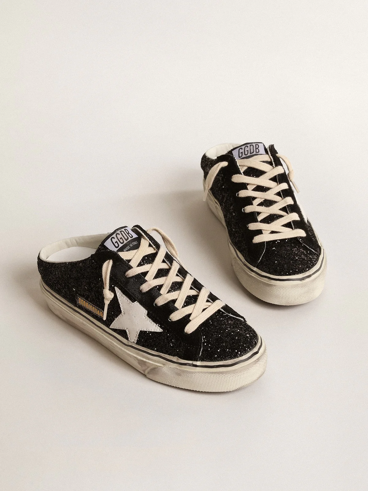 Women | Super-Star Sabots Black Glitter with White Bio-Based Star | Black x White - Image 9
