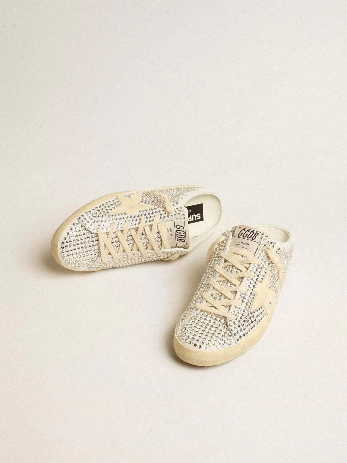 Women | Super-Star Sabots Ltd Swarovski Crystals with White Leather Star | White x Silver x Milk - Image 2