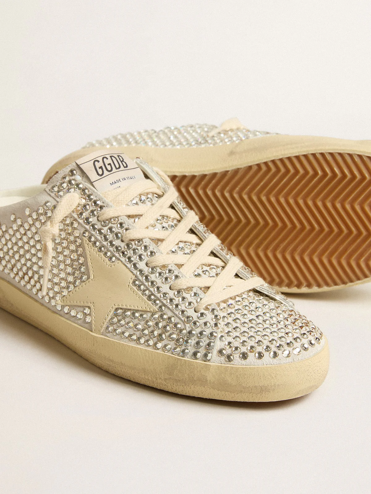 Women | Super-Star Sabots Ltd Swarovski Crystals with White Leather Star | White x Silver x Milk - Image 8