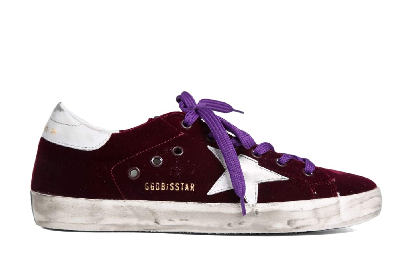Women | Super-Star Sneakers Burgundy Velvet with White Leather Star & Heel Tab