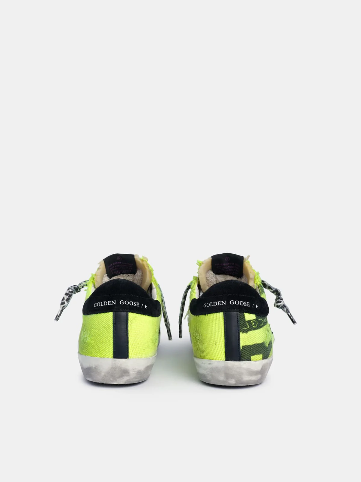 Women | Super-Star Sneakers Fluorescent Yellow Cotton with Contrasting Black Decorations | Yellow Fluo x Black - Image 2