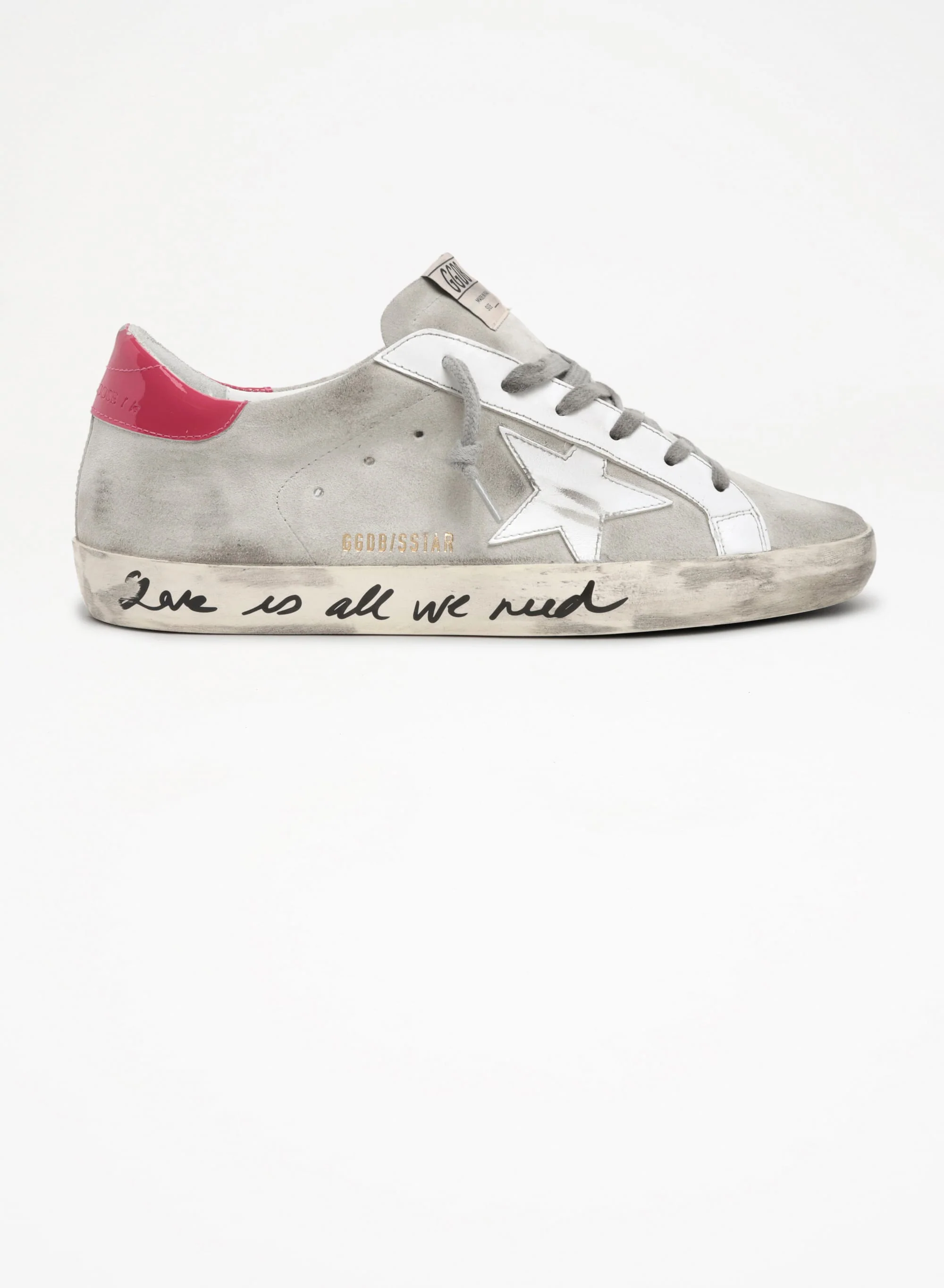 Women | Super-Star Sneakers Gray Suede with White Star & Red Heel Tab | Ice x White x Light Red - Image 2