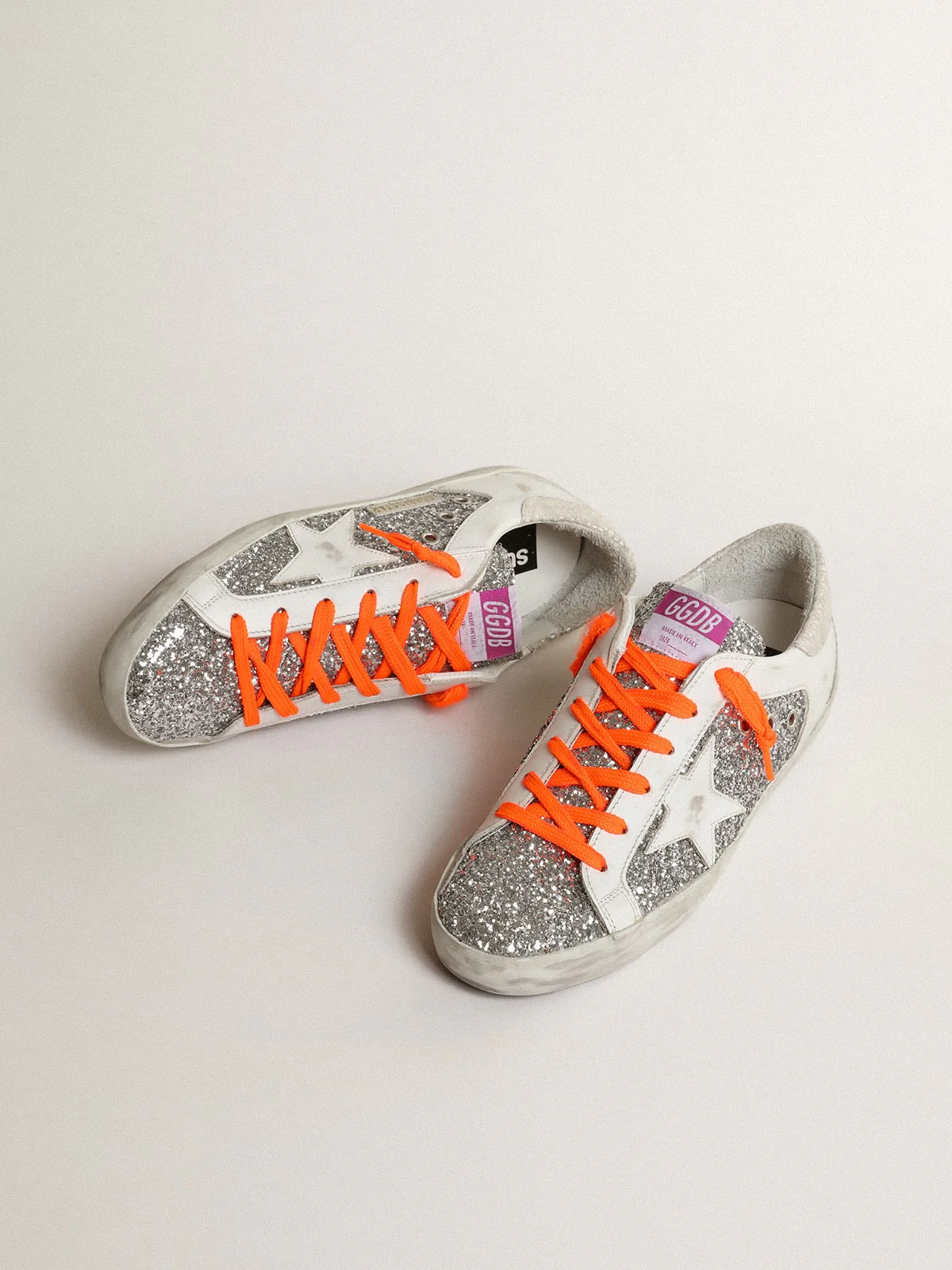 Women | Super-Star Sneakers Leather & Glitter with White Star | Silver x White x Ice