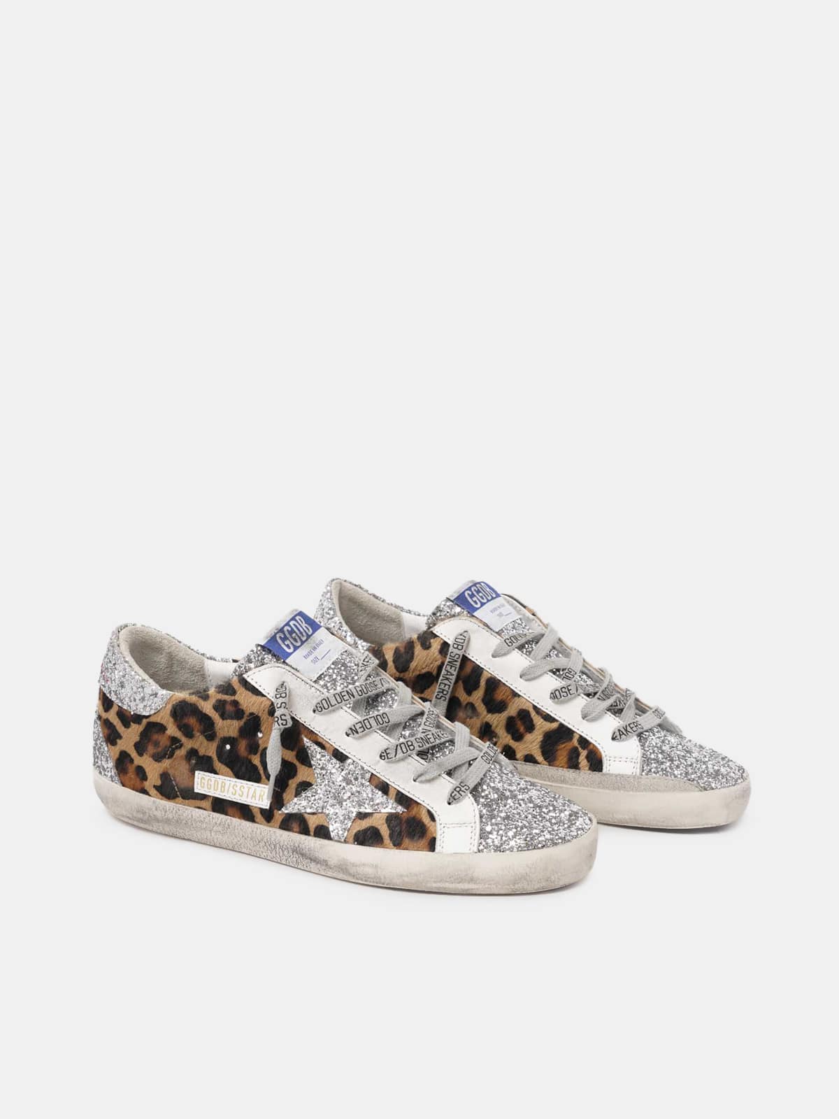 Women | Super-Star Sneakers Leopard Pony Skin with Silver Glitter Star & Heel Tab | Silver x Brown Black Leo - Image 6