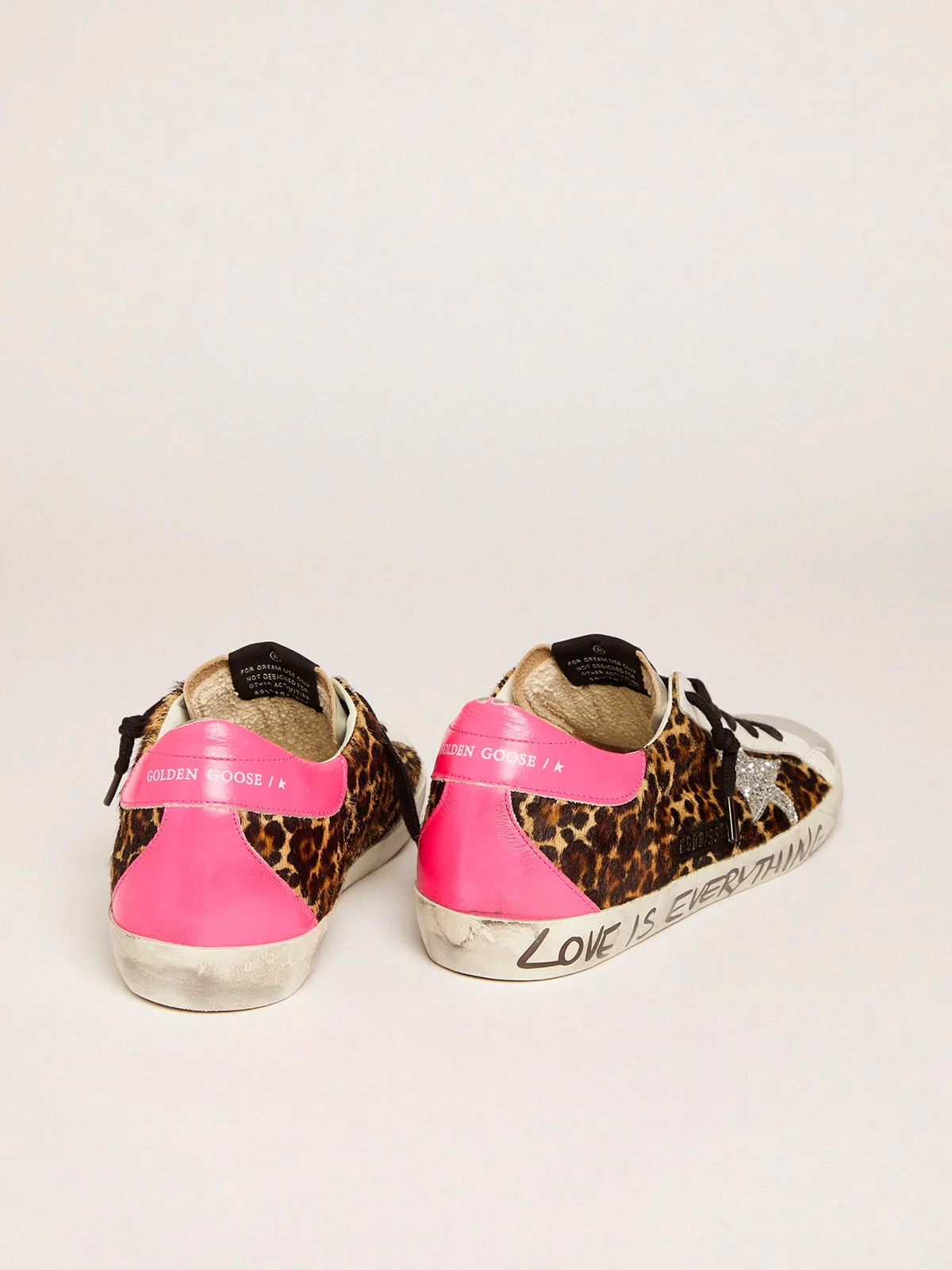 Women | Super-Star Sneakers Leopard-Print Pony Skin with Silver Glitter Star | Beige Brown Leo x Silver x Fuchsia Fluo - Image 2