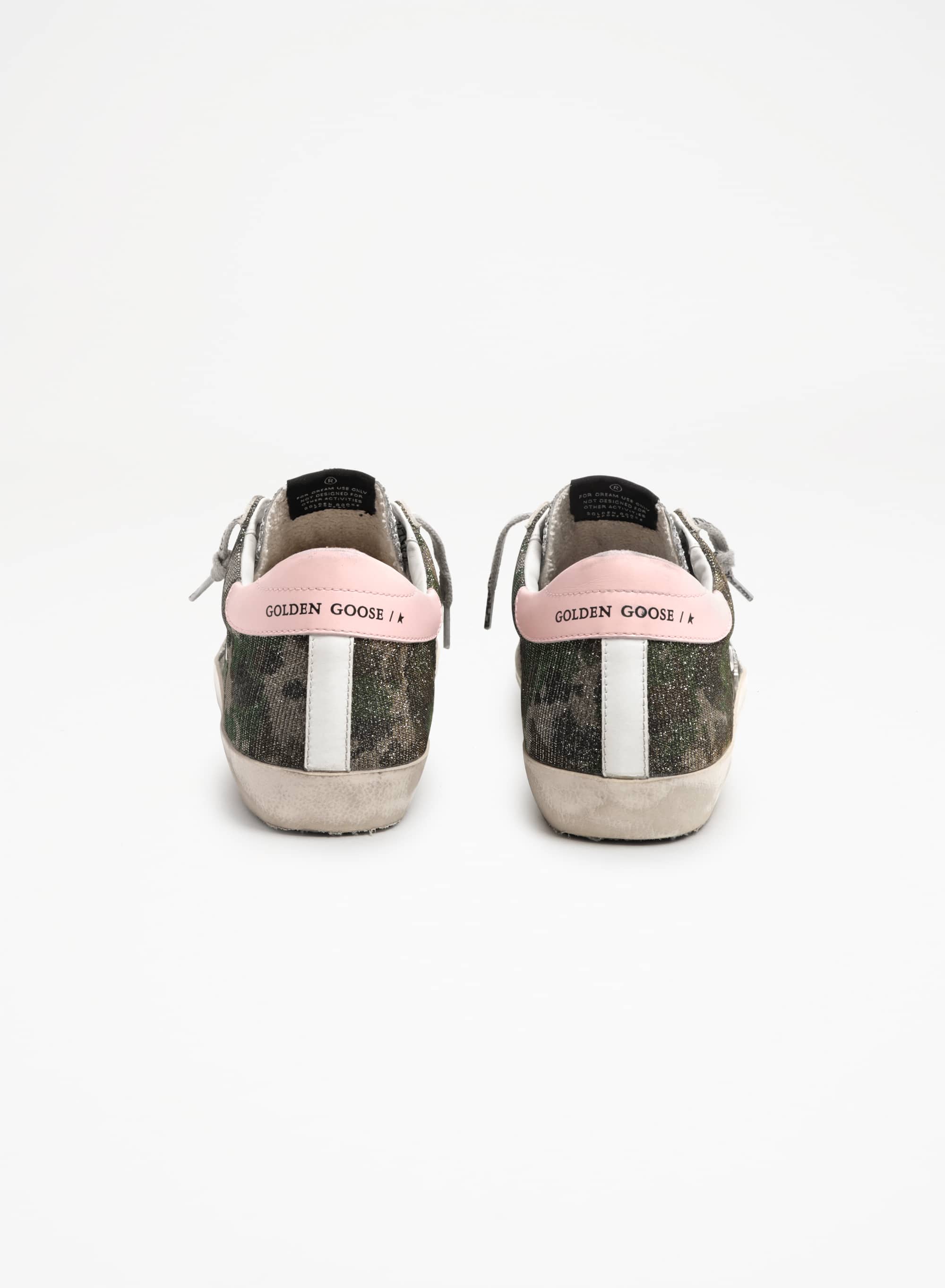 Women | Super-Star Sneakers Mimetic Glitter with Silver Glitter Star & Insert & Pink Leather Heel Tab | Green Camouflage x Silver x Pink x White - Image 6