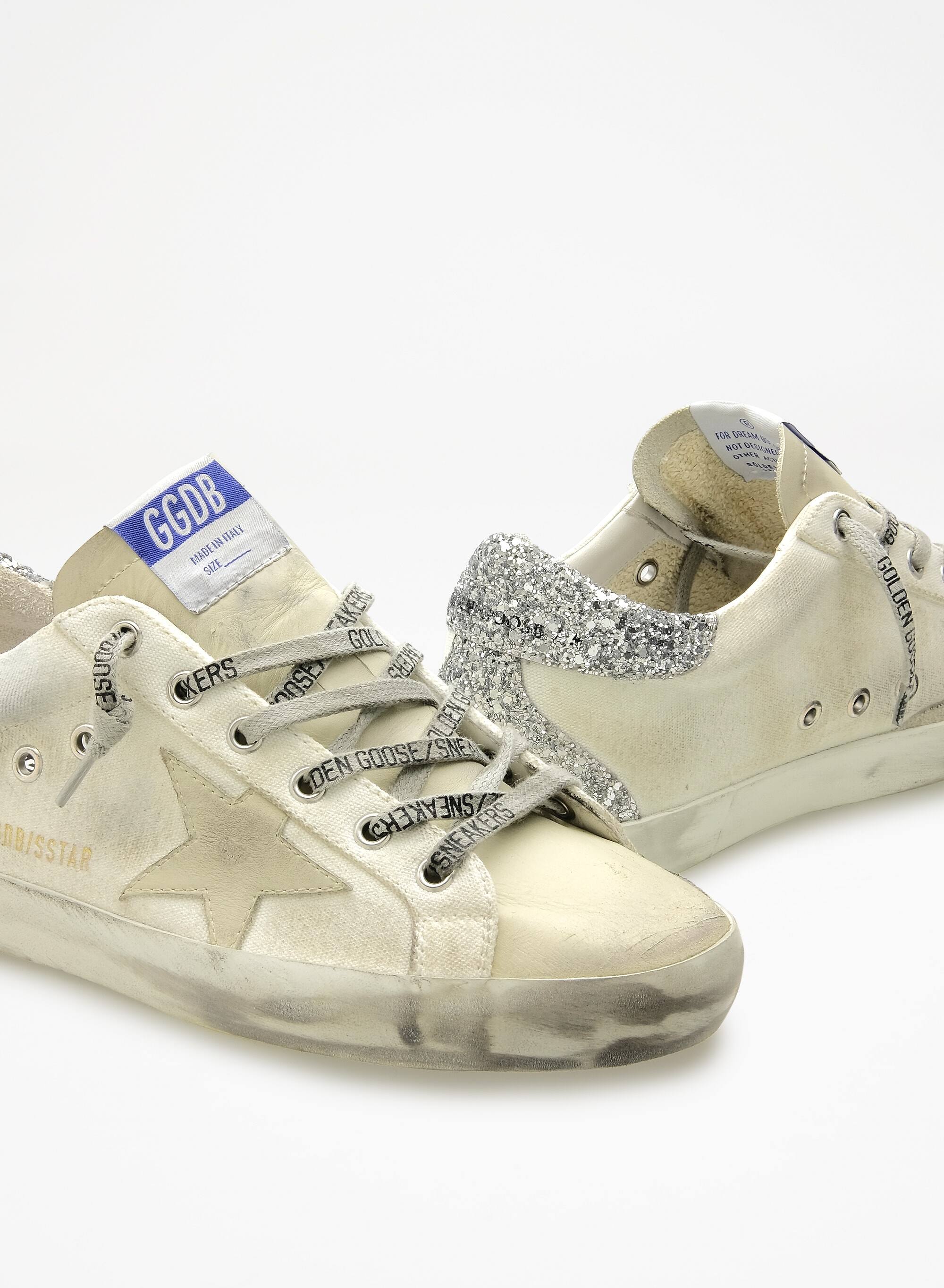 Women | Super-Star Sneakers Optic White Canvas with Silver Glitter Heel Tab | Milk x Optic White x Silver - Image 3