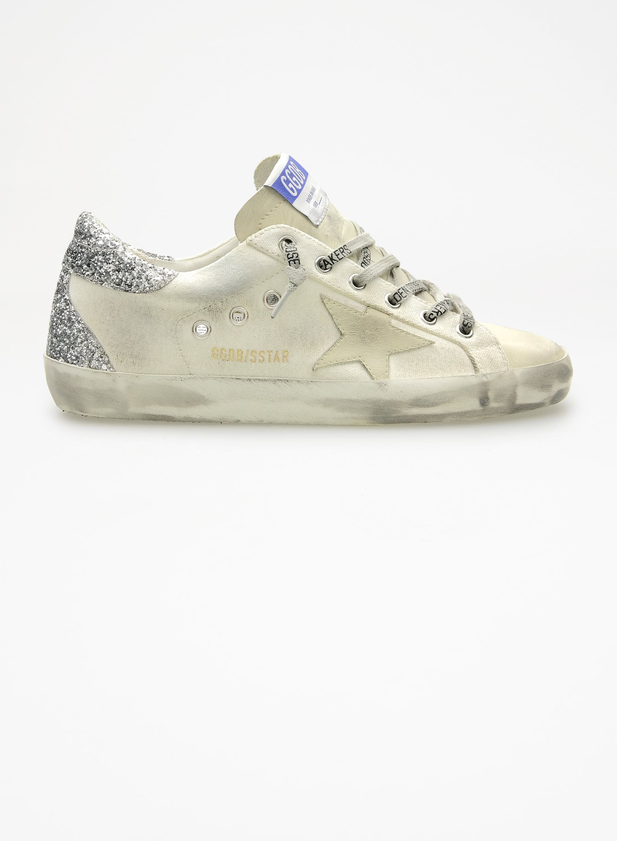 Women | Super-Star Sneakers Optic White Canvas with Silver Glitter Heel Tab | Milk x Optic White x Silver - Image 4
