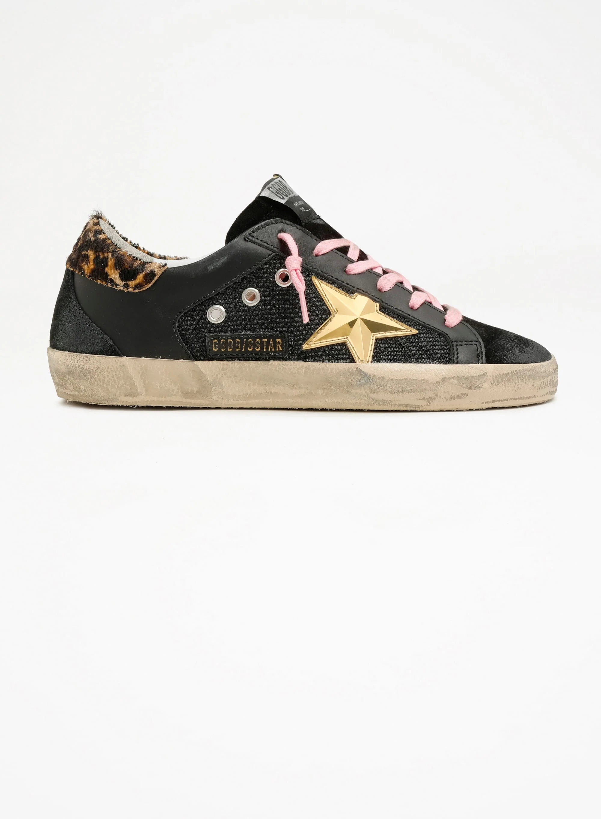 Women | Super-Star Sneakers Perforated Leather with Golden 3D Star | Black x Gold x Beige Brown Leo - Image 5