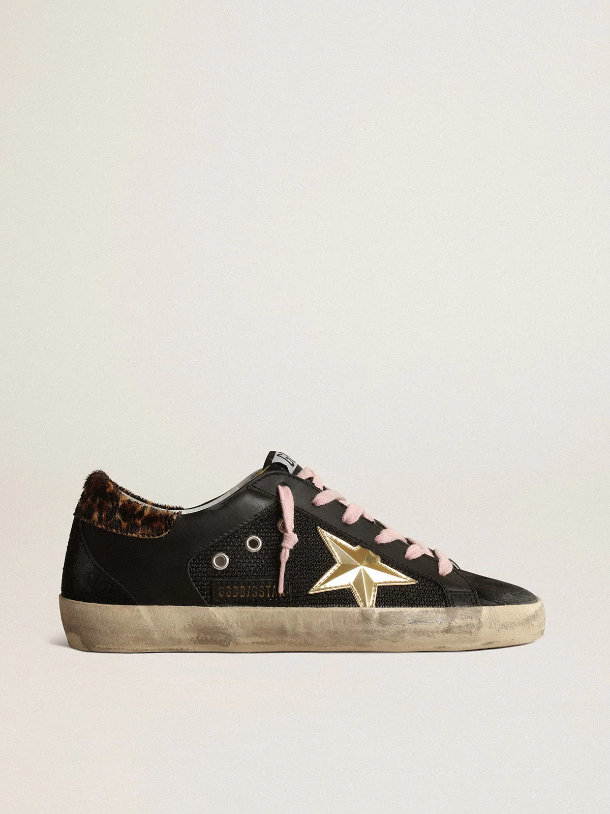 Women | Super-Star Sneakers Perforated Leather with Golden 3D Star | Black x Gold x Beige Brown Leo - Image 8