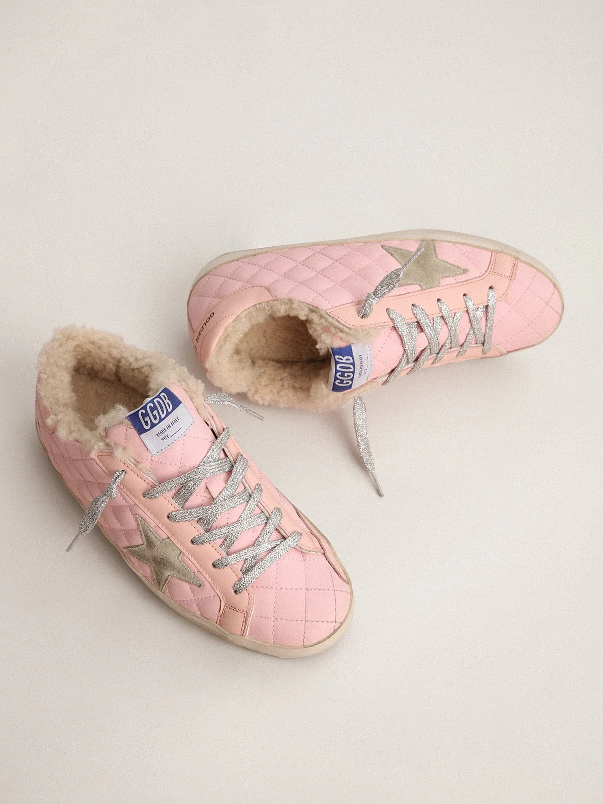 Women | Super-Star Sneakers Pink Quilted Leather with Shearling Lining | Pink x Ice x Rose Quartz - Image 7