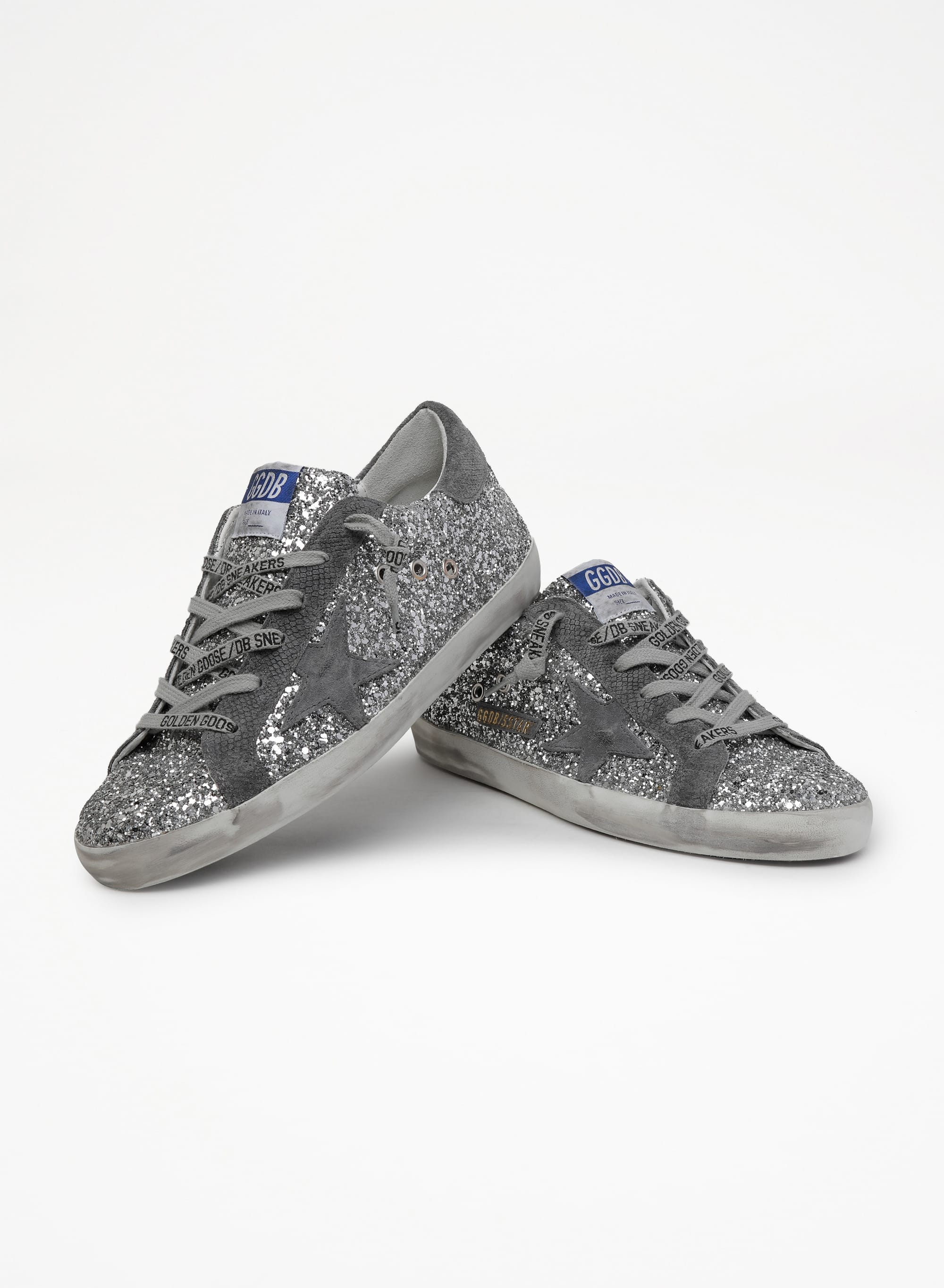 Women | Super-Star Sneakers Silver Glitter & Dark Gray Suede | Silver x Dark Grey - Image 8