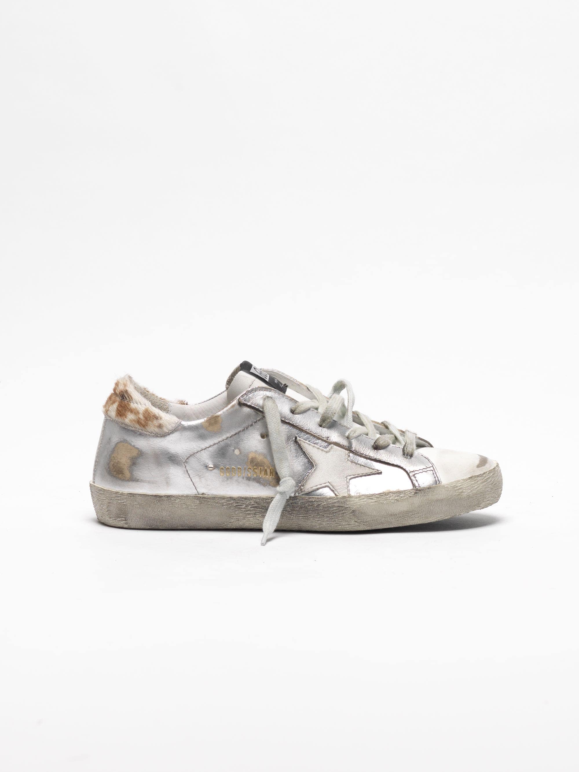 Women | Super-Star Sneakers Silver Leather with White Star & Pony Skin Heel Tab - Image 8