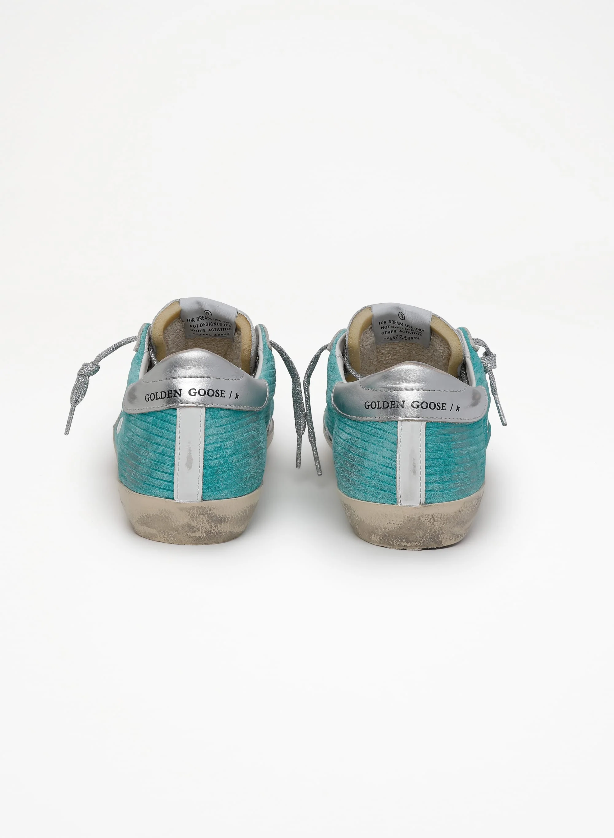 Women | Super-Star Sneakers Turquoise Suede with Corduroy Print & Fluorescent Pink Leather Star | Maldive x Fluo Pink x Optic White x Silver - Image 9