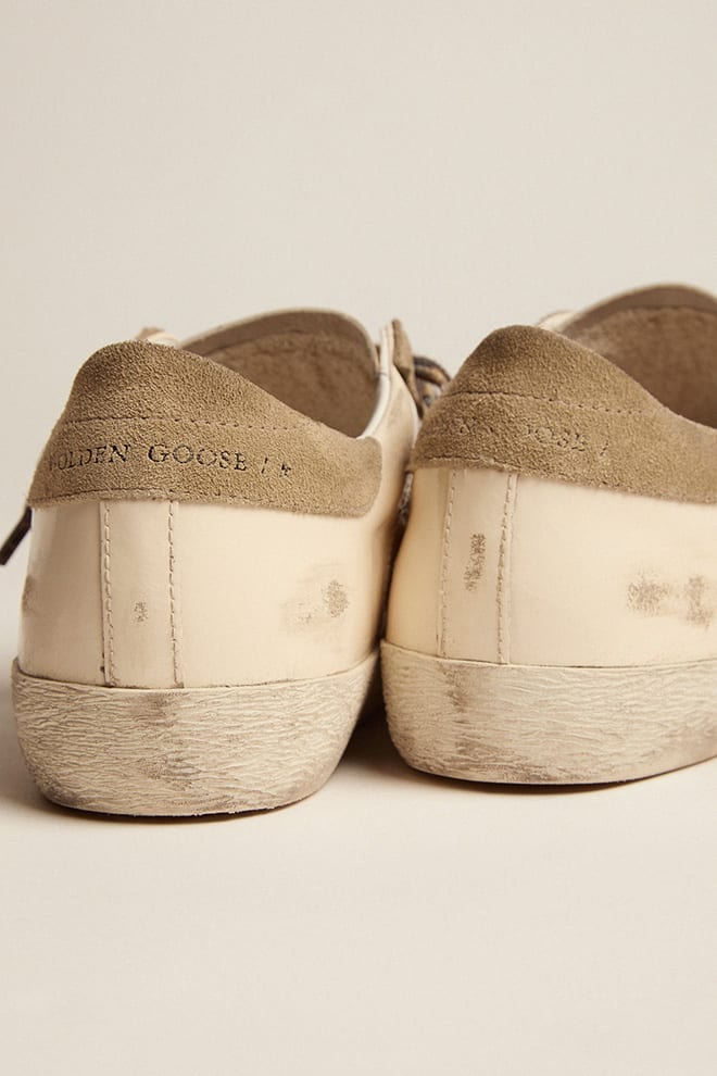 Women | Super-Star Sneakers White Leather with Beige Suede Star & Heel Tab | Creamy White x Taupe - Image 3