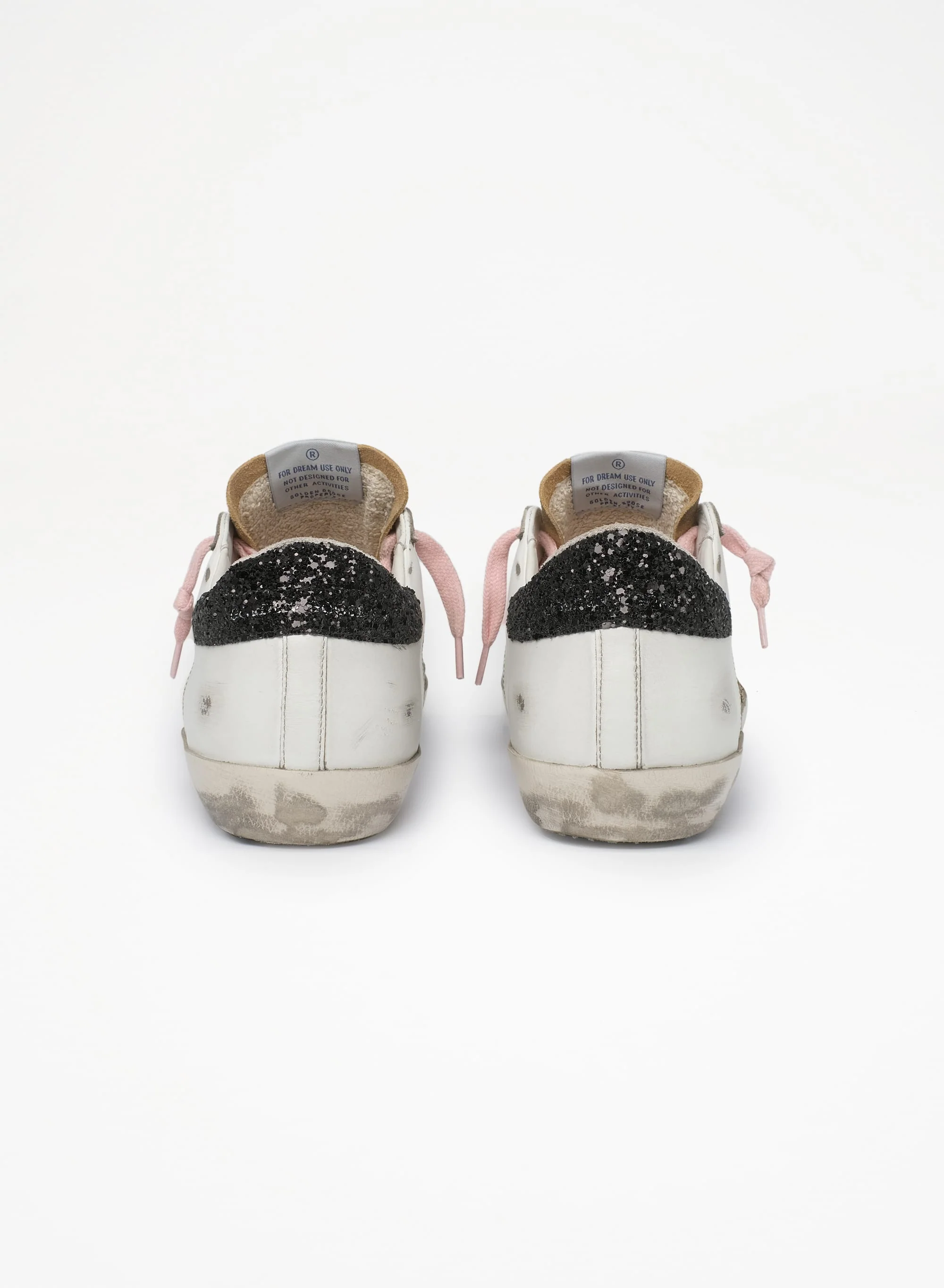 Women | Super-Star Sneakers White Leather with Leopard Pony Skin Star & Black Glitter Heel Tab | Silver x White x Cappuccino x Beige Brown Leo x Black - Image 4