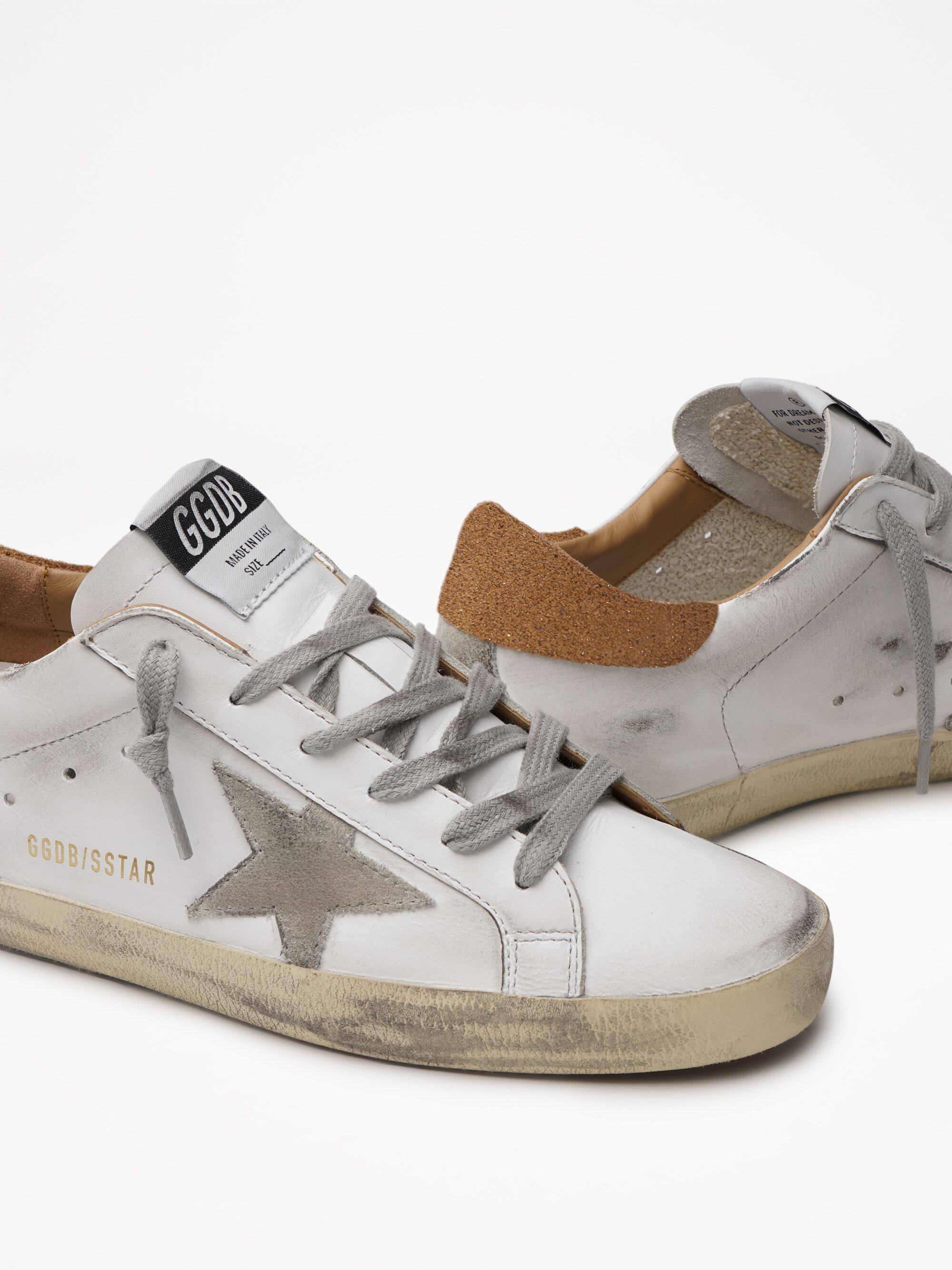 Women | Super-Star Sneakers White Leather with Silver Leather Star & Brown Heel Tab | White x Ice x Sand - Image 2