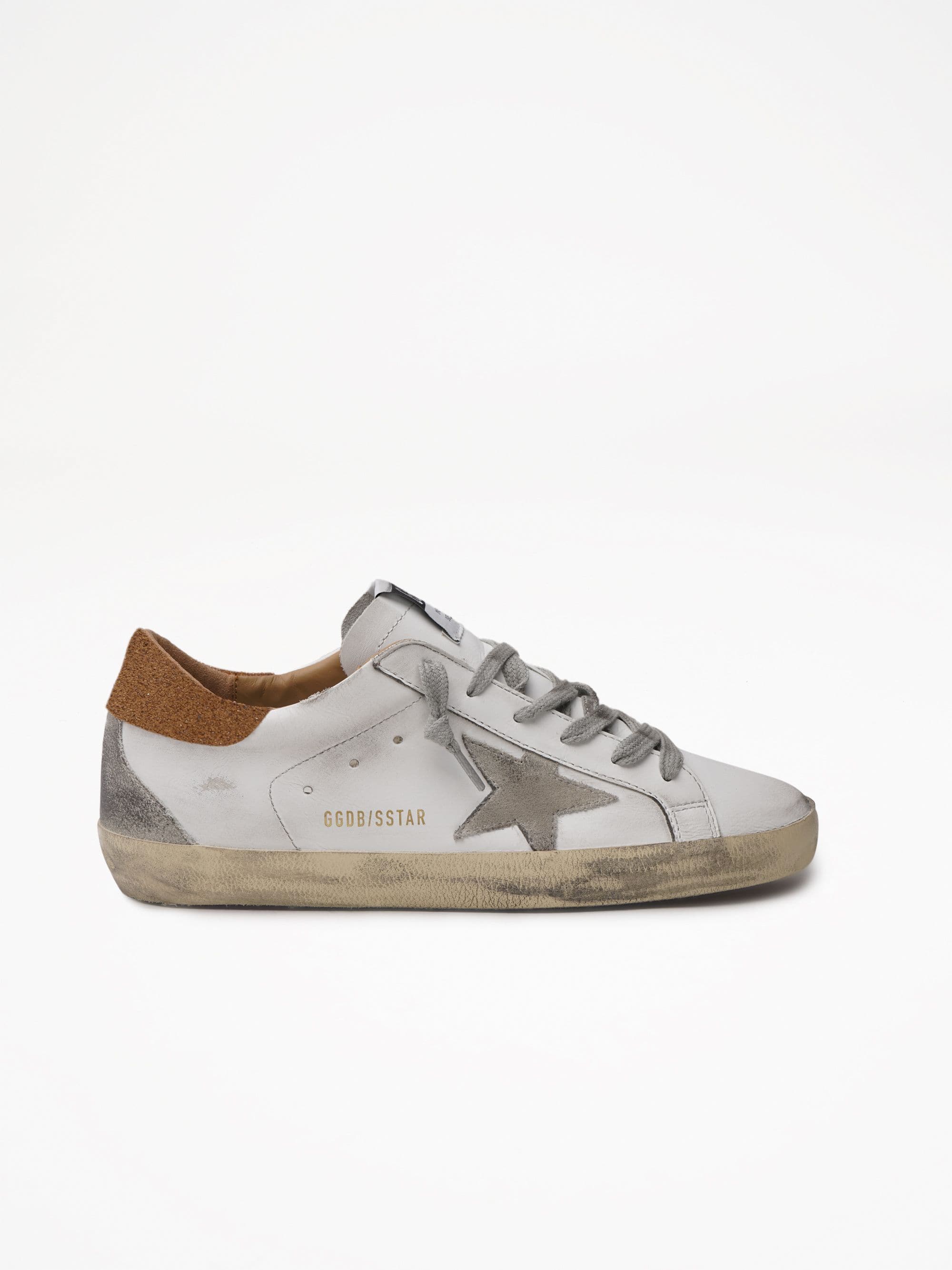 Women | Super-Star Sneakers White Leather with Silver Leather Star & Brown Heel Tab | White x Ice x Sand - Image 3