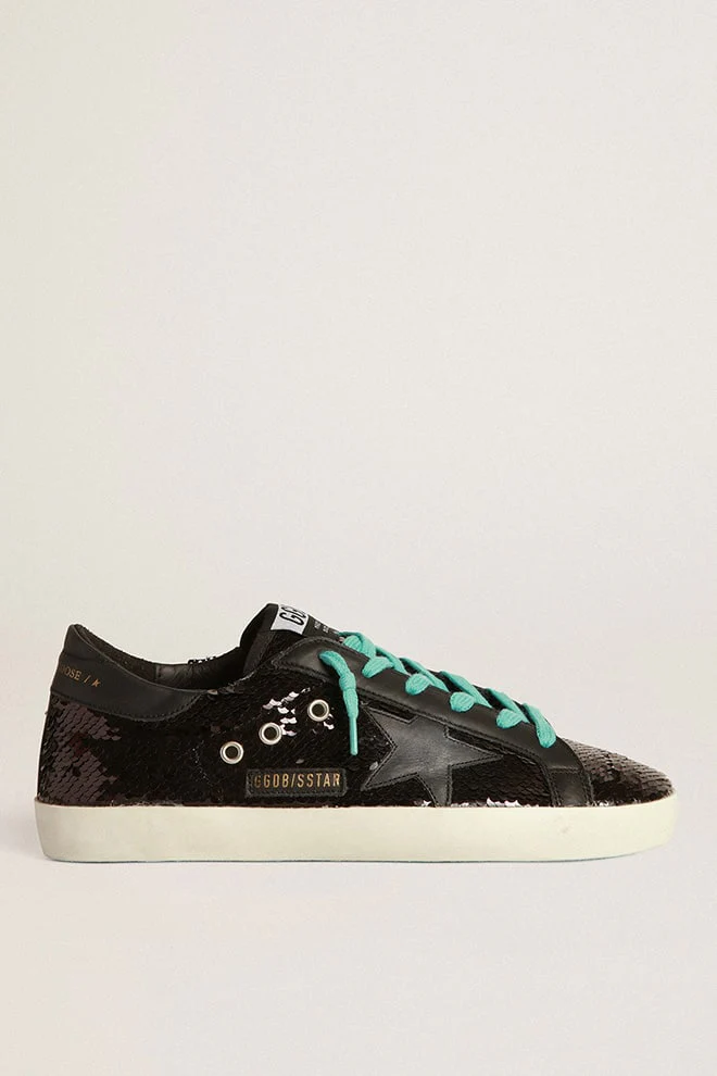 Women | Super-Star Sneakers with All-Over Black Sequins | Black - Image 5