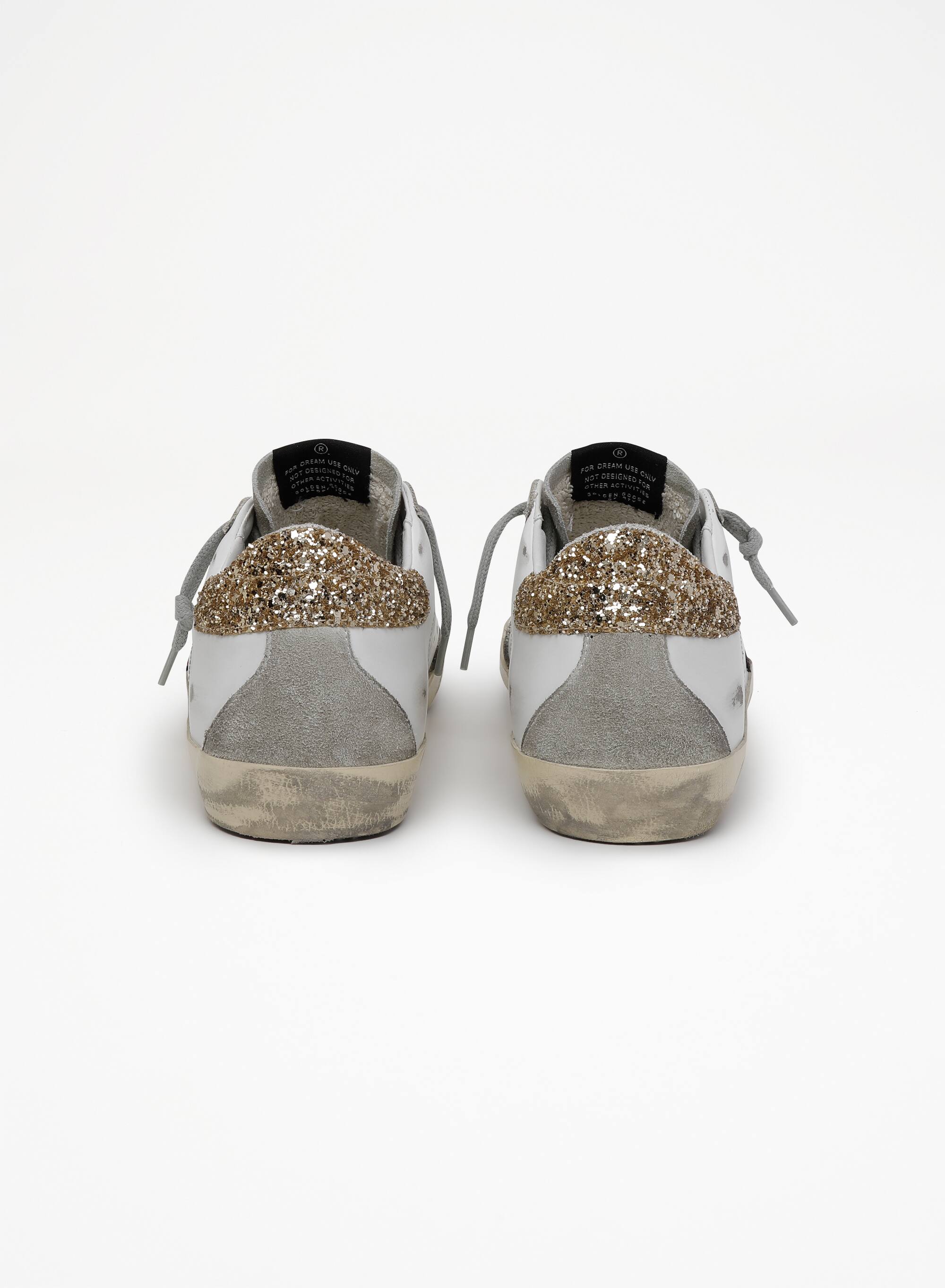 Women | Super-Star Sneakers with Colored Glitter Star & Heel Tab | White x Red x Ice x Gold x