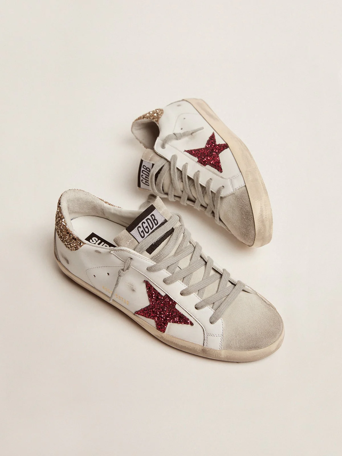 Women | Super-Star Sneakers with Colored Glitter Star & Heel Tab | White x Red x Ice x Gold x - Image 3