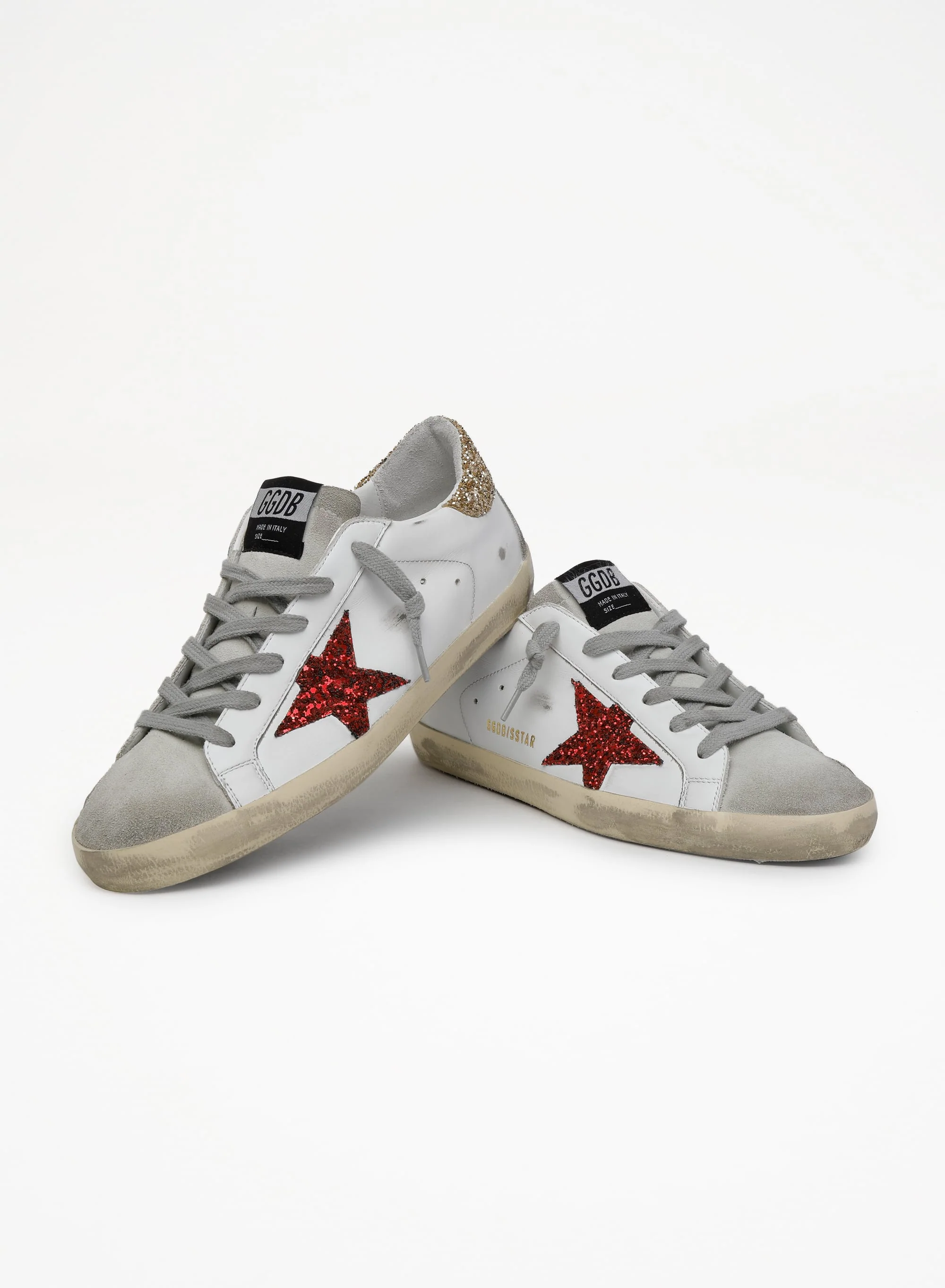 Women | Super-Star Sneakers with Colored Glitter Star & Heel Tab | White x Red x Ice x Gold x - Image 4