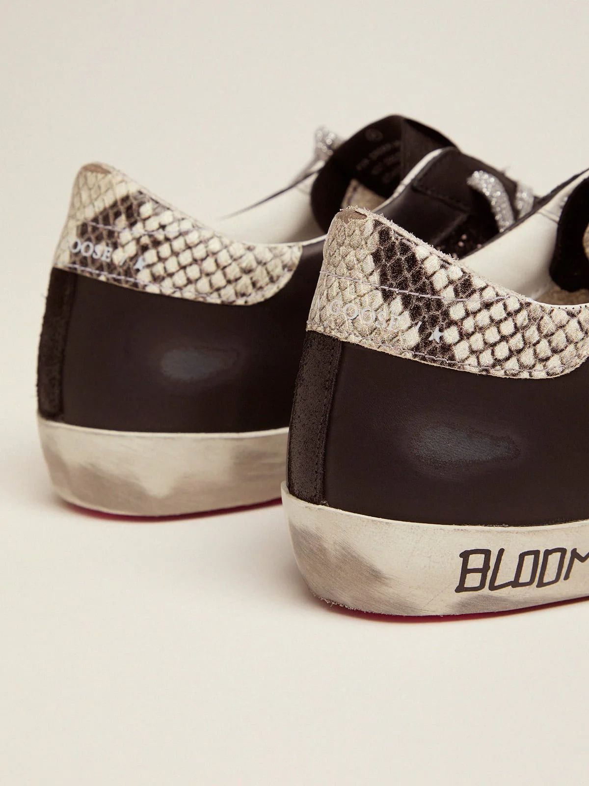 Women | Super-Star Sneakers with Glitter & Handwritten Lettering | Black x White x Rock Snake