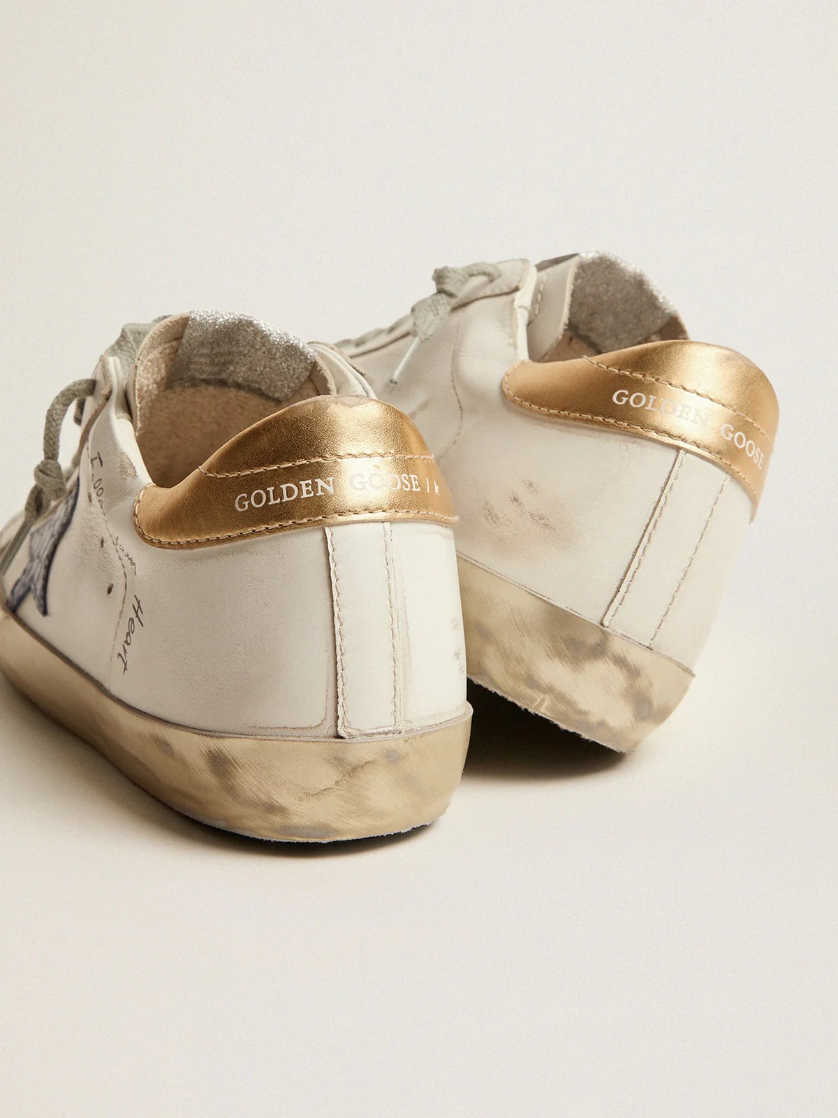Women | Super-Star Sneakers with Handwritten Lettering & Crocodile-Print Leather Stars | White x Pale Pink x Blue x Gold - Image 7