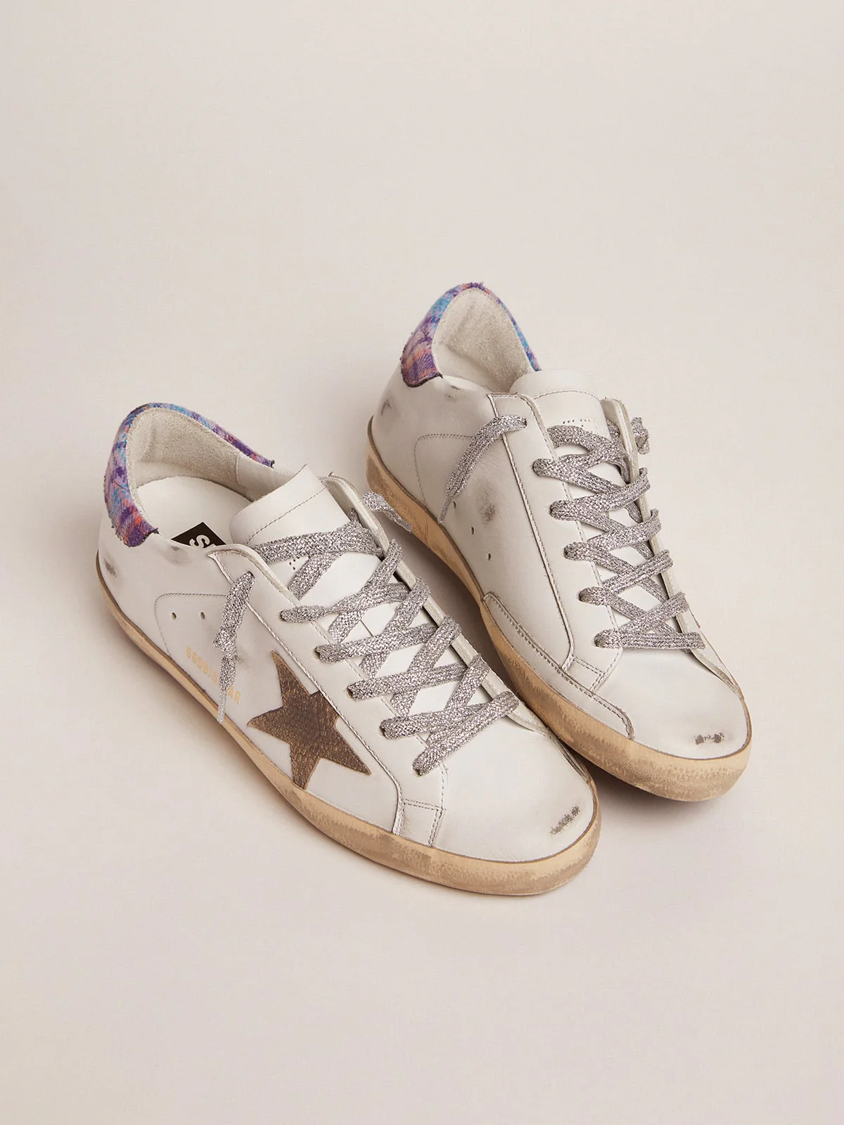 Women | Super-Star Sneakers with Jacquard Heel Tab & Snake-Print Suede Star | White x Beige x Multicolor