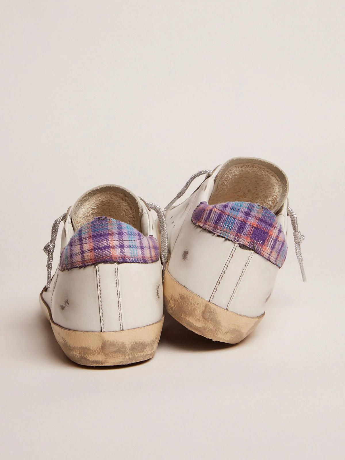 Women | Super-Star Sneakers with Jacquard Heel Tab & Snake-Print Suede Star | White x Beige x Multicolor - Image 2