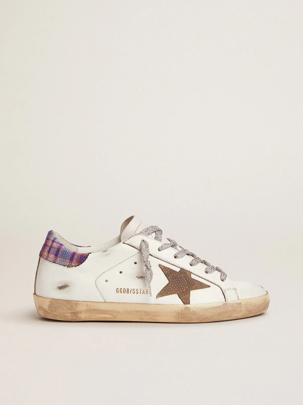 Women | Super-Star Sneakers with Jacquard Heel Tab & Snake-Print Suede Star | White x Beige x Multicolor - Image 3