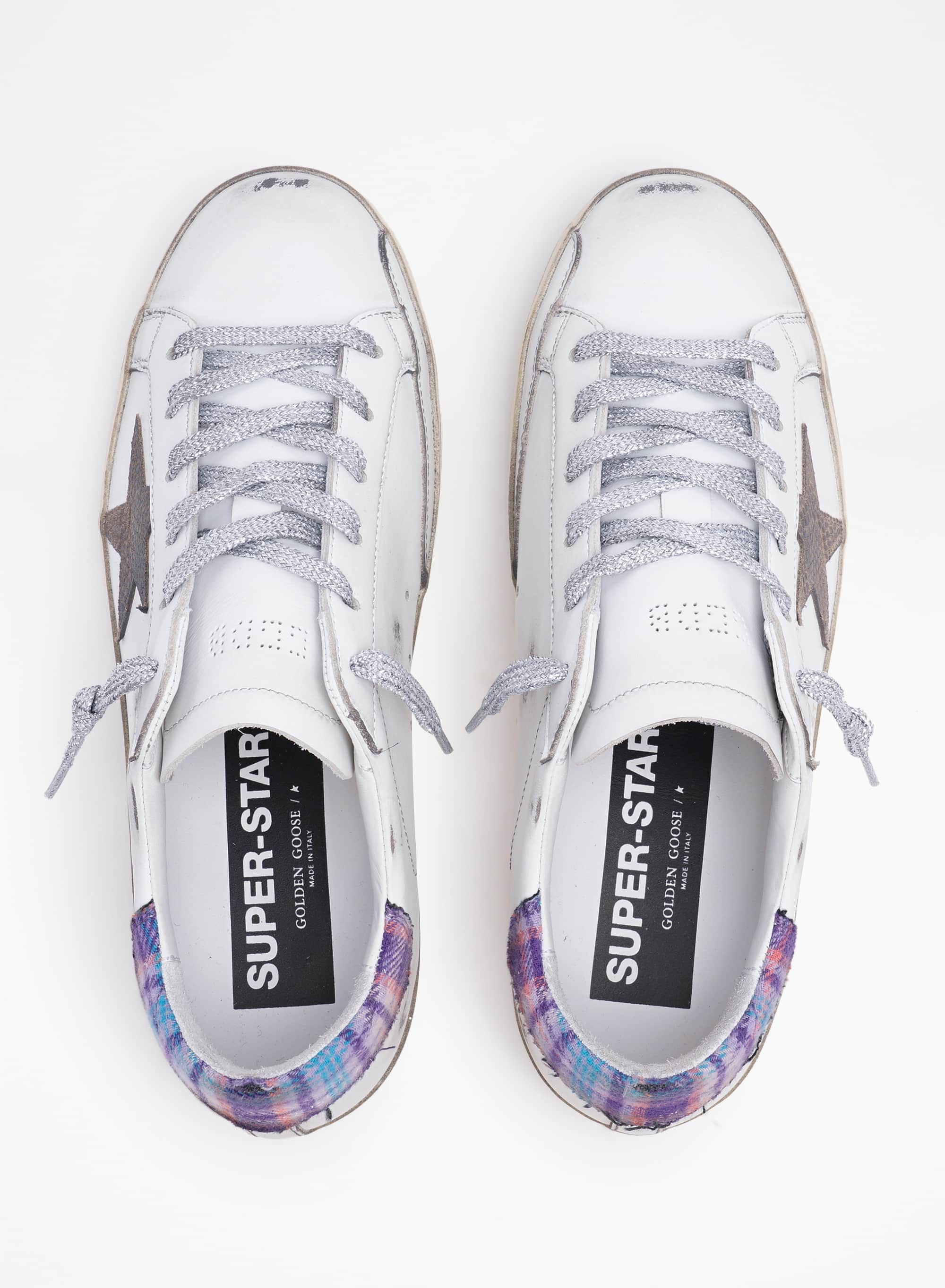 Women | Super-Star Sneakers with Jacquard Heel Tab & Snake-Print Suede Star | White x Beige x Multicolor - Image 4