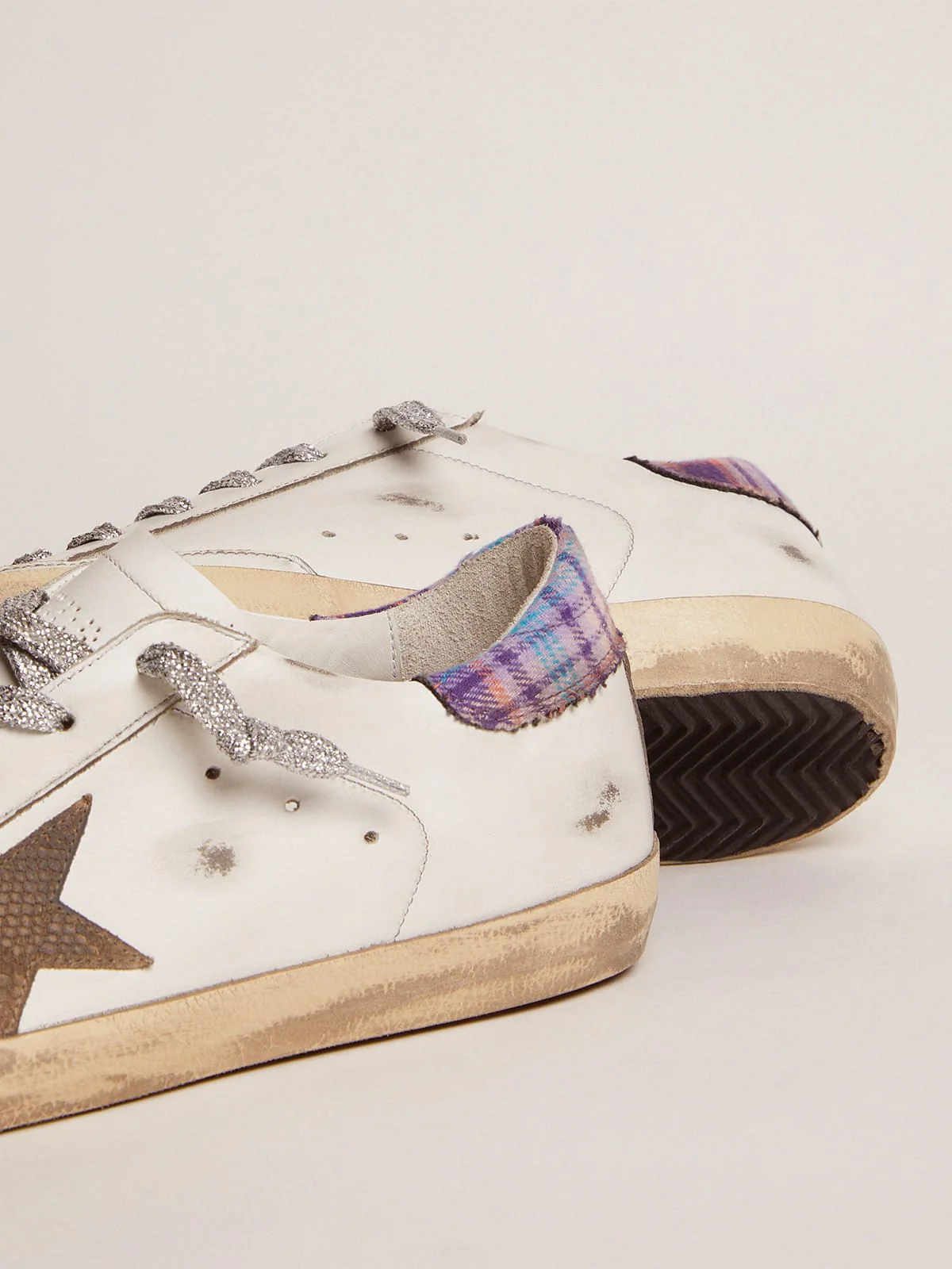 Women | Super-Star Sneakers with Jacquard Heel Tab & Snake-Print Suede Star | White x Beige x Multicolor - Image 8