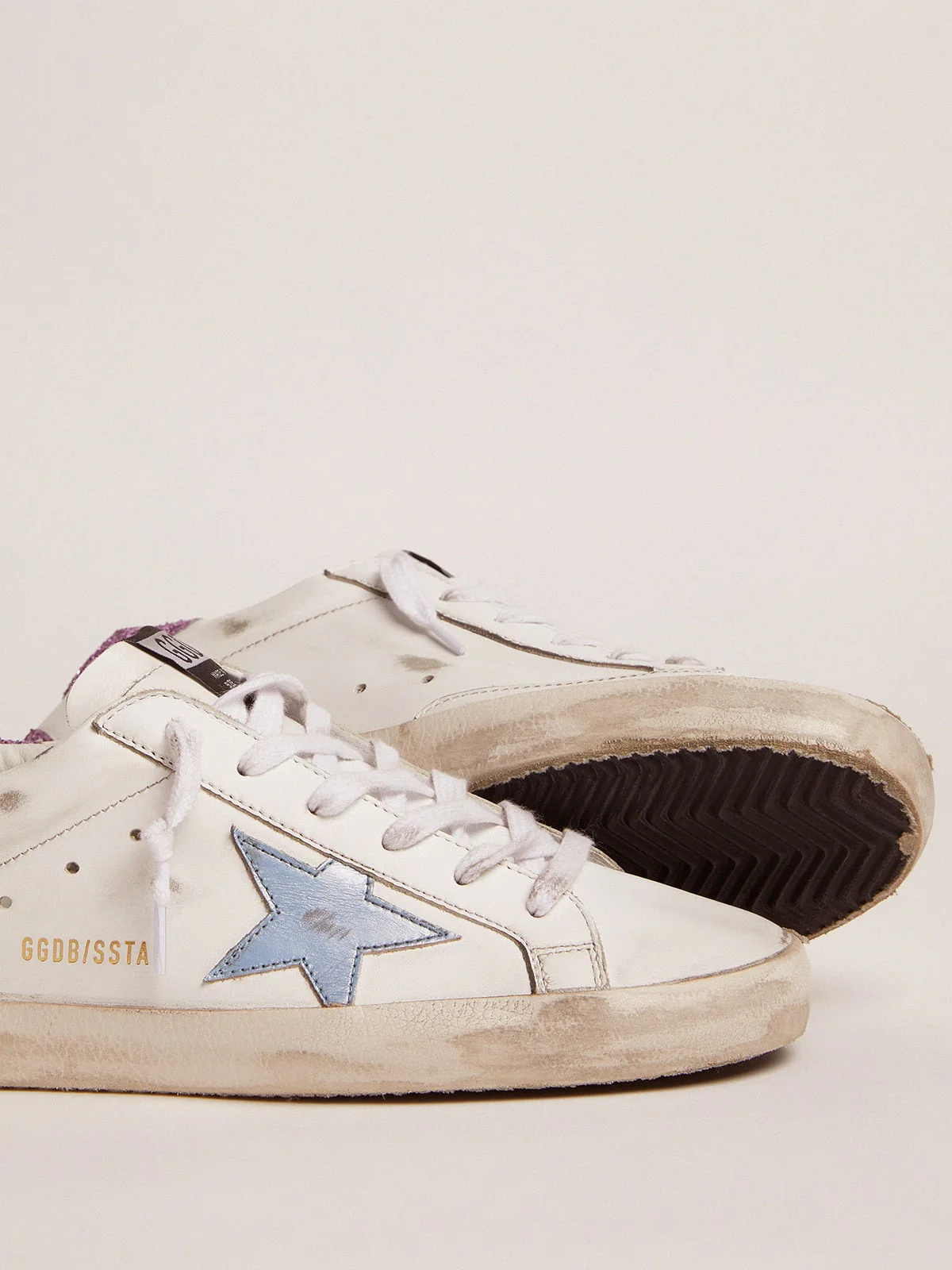 Women | Super-Star Sneakers with Lavender Glitter Heel Tab & Light Blue Star | White x Sky x Lavander