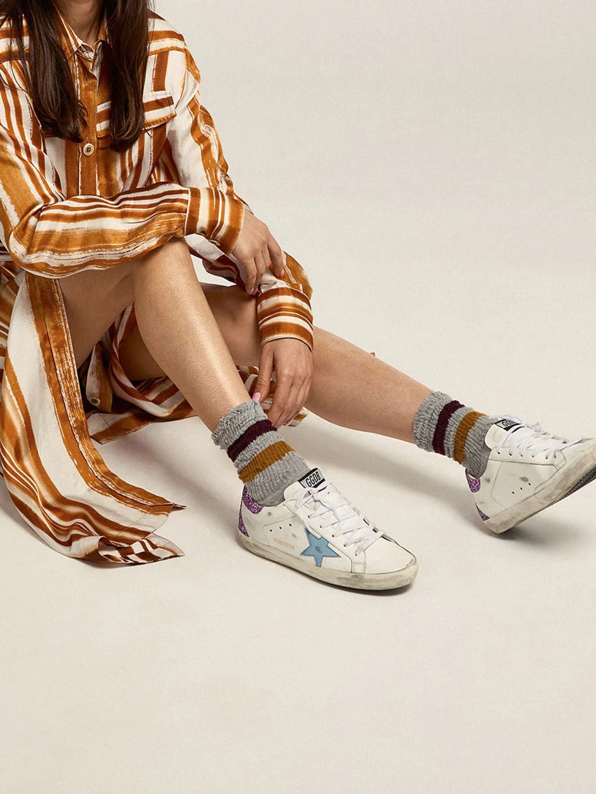 Women | Super-Star Sneakers with Lavender Glitter Heel Tab & Light Blue Star | White x Sky x Lavander - Image 2