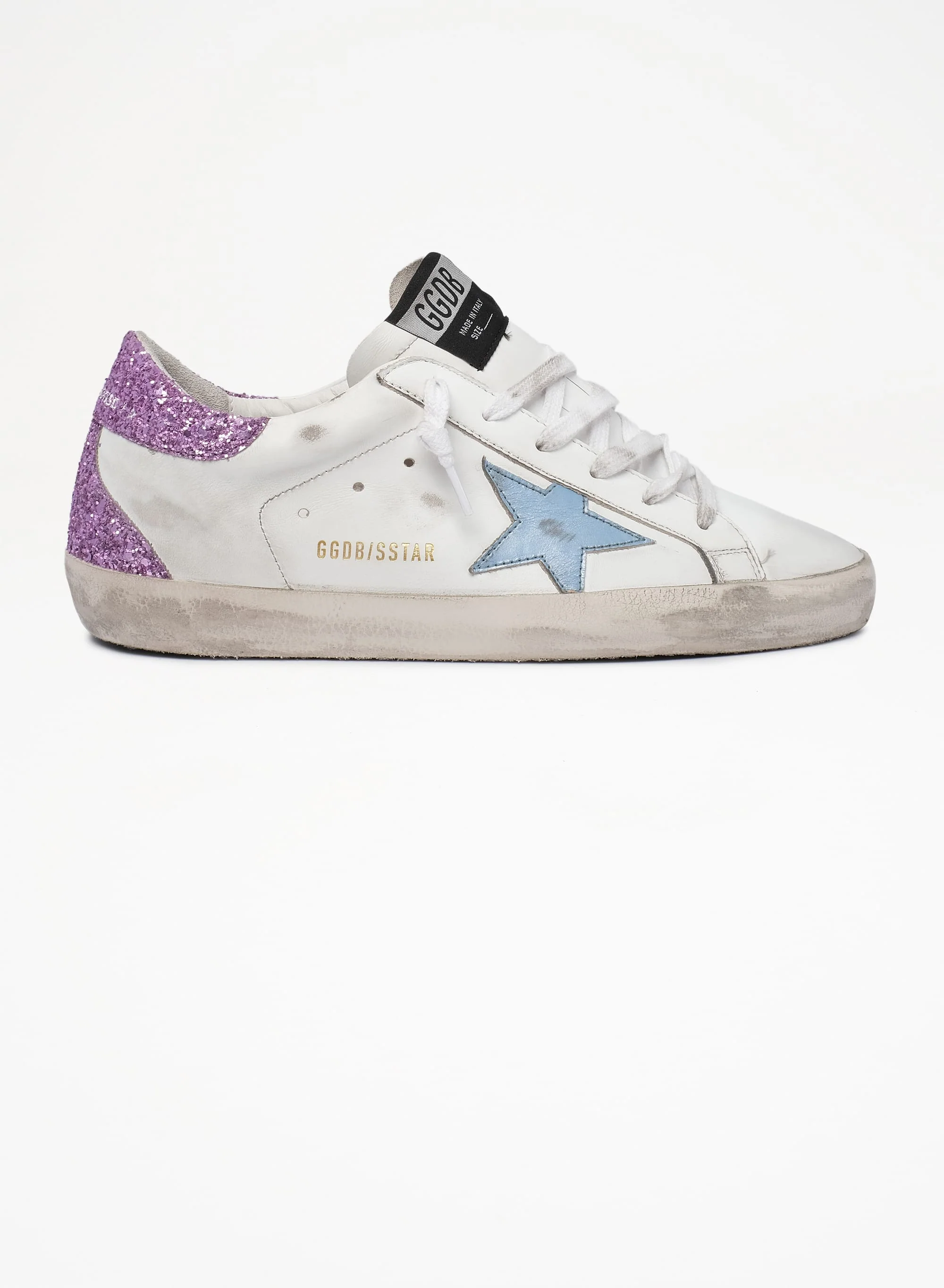 Women | Super-Star Sneakers with Lavender Glitter Heel Tab & Light Blue Star | White x Sky x Lavander - Image 8