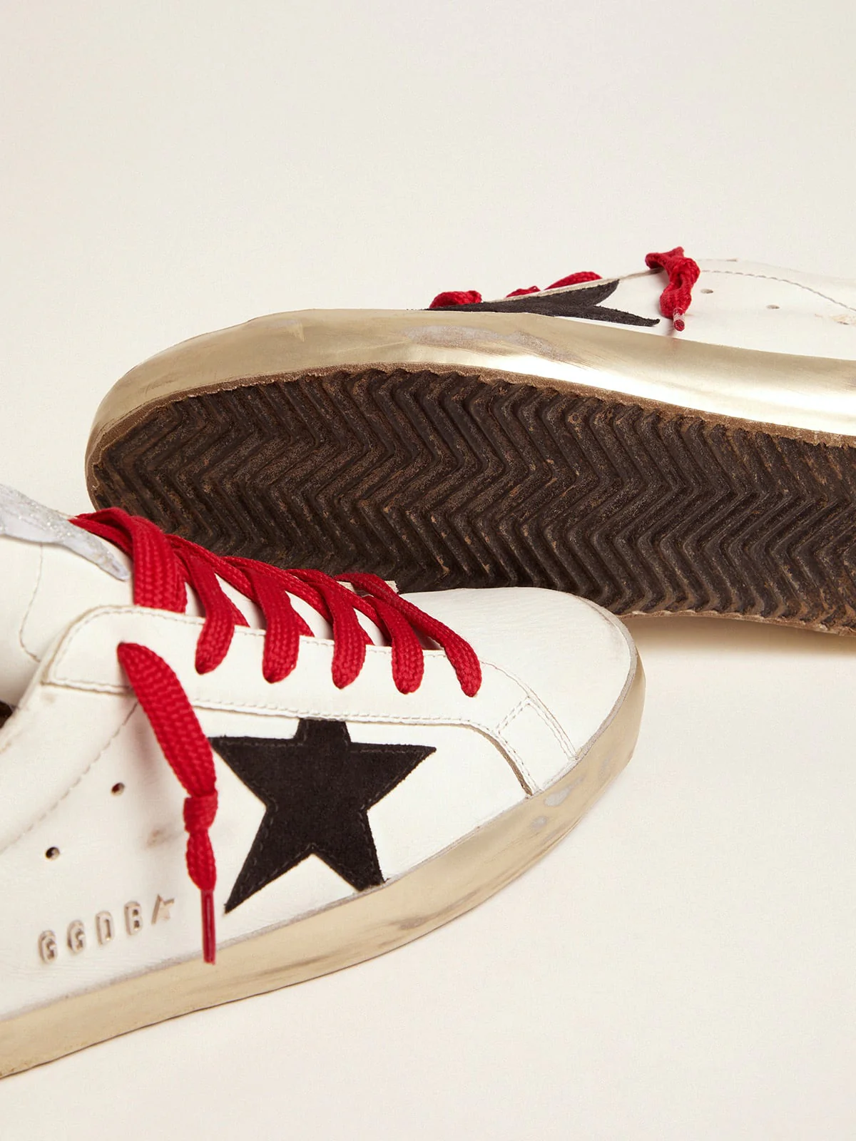 Women | Super-Star Sneakers with Leopard-Print Heel Tab & Red Laces | White x Black x Beige Brown Leo - Image 3