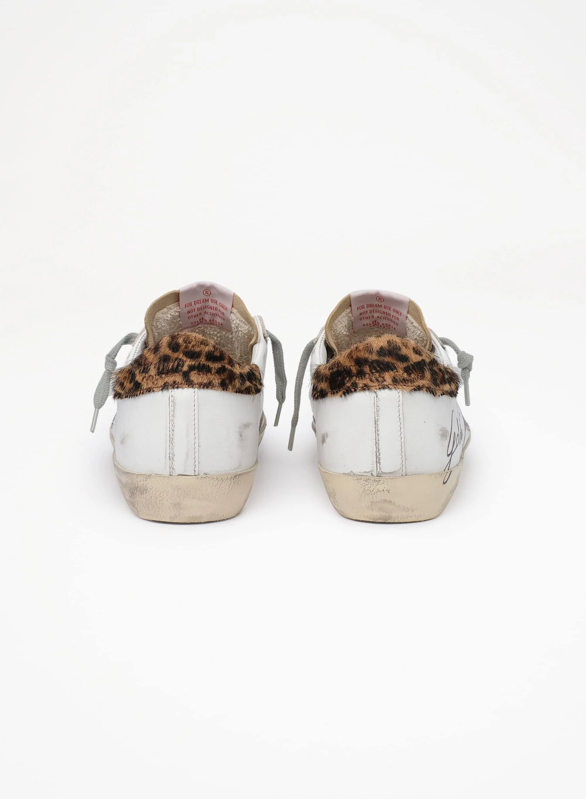 Women | Super-Star Sneakers with Leopard-Print Pony Skin Heel Tab & Swarovski Star | White x Beige x Silver x Beige Brown Leo - Image 7