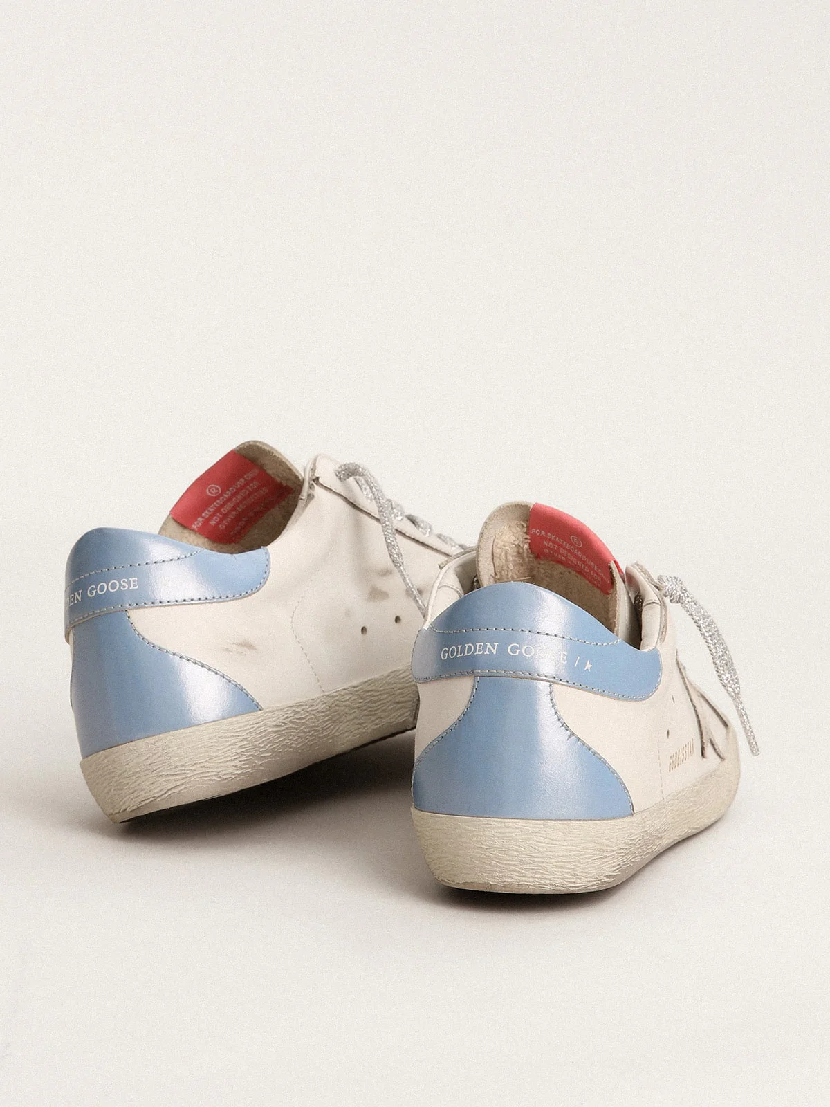 Women | Super-Star Sneakers with Light Blue Heel Tab & Ice-Gray Star | White x Ice x Sky