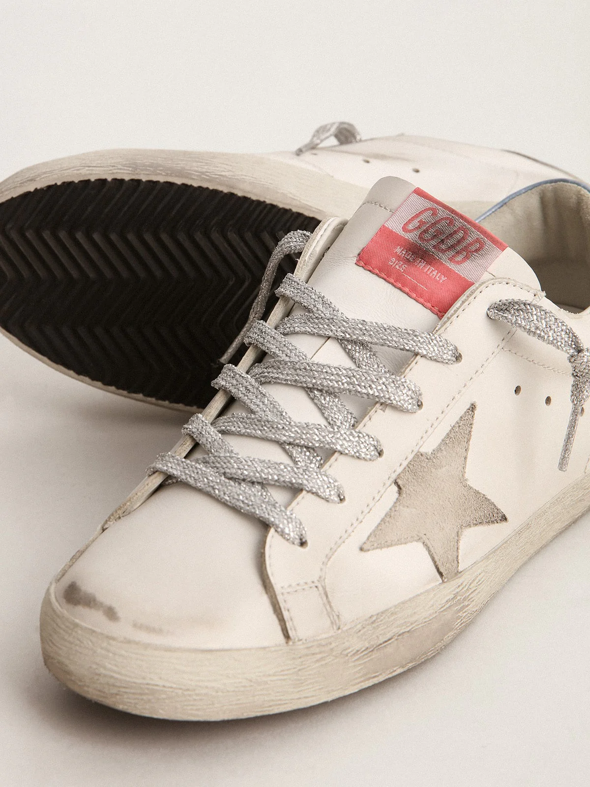 Women | Super-Star Sneakers with Light Blue Heel Tab & Ice-Gray Star | White x Ice x Sky - Image 2