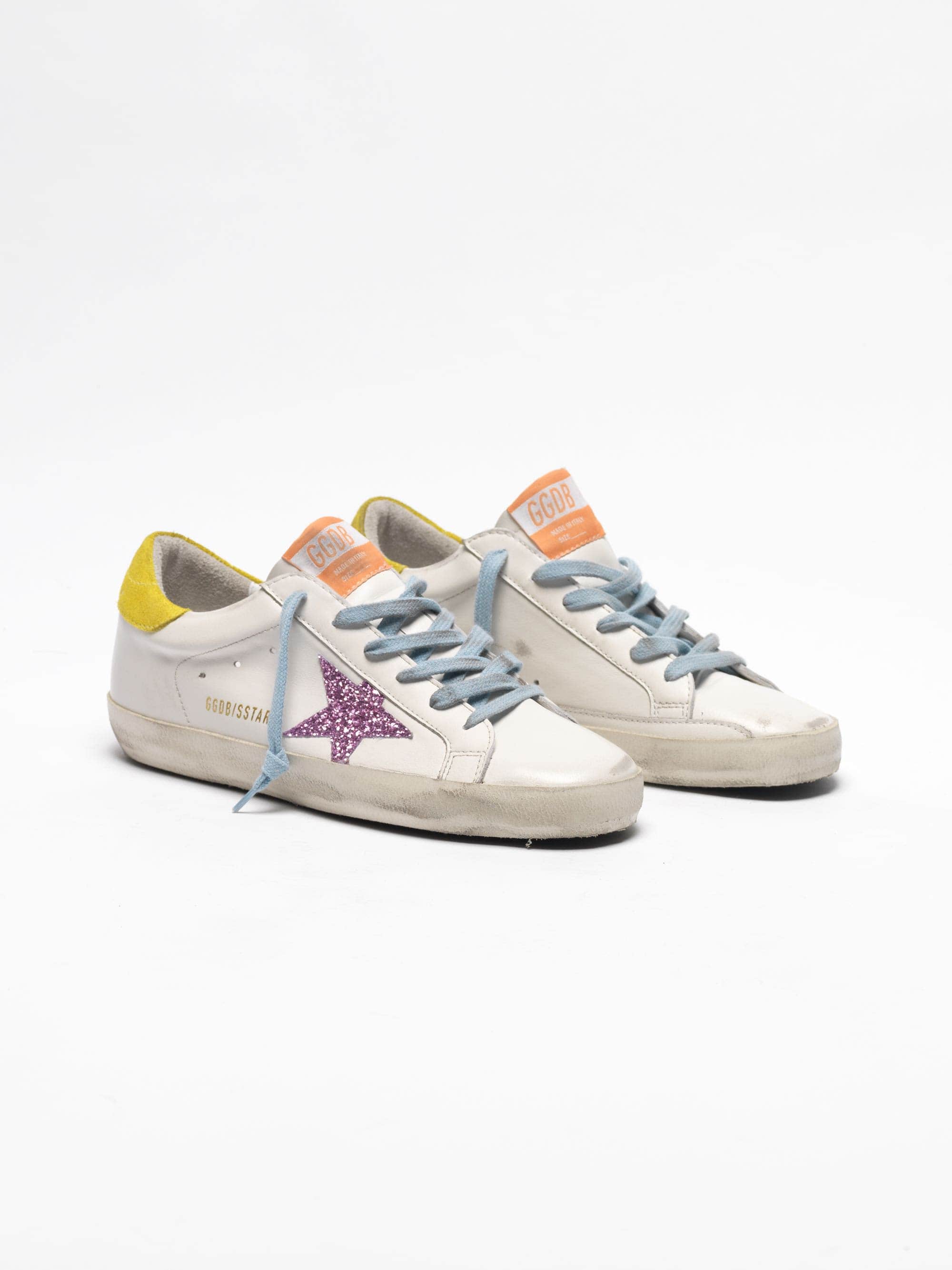 Women | Super-Star Sneakers with Pink Glittery Star & Yellow Heel Tab - Image 2