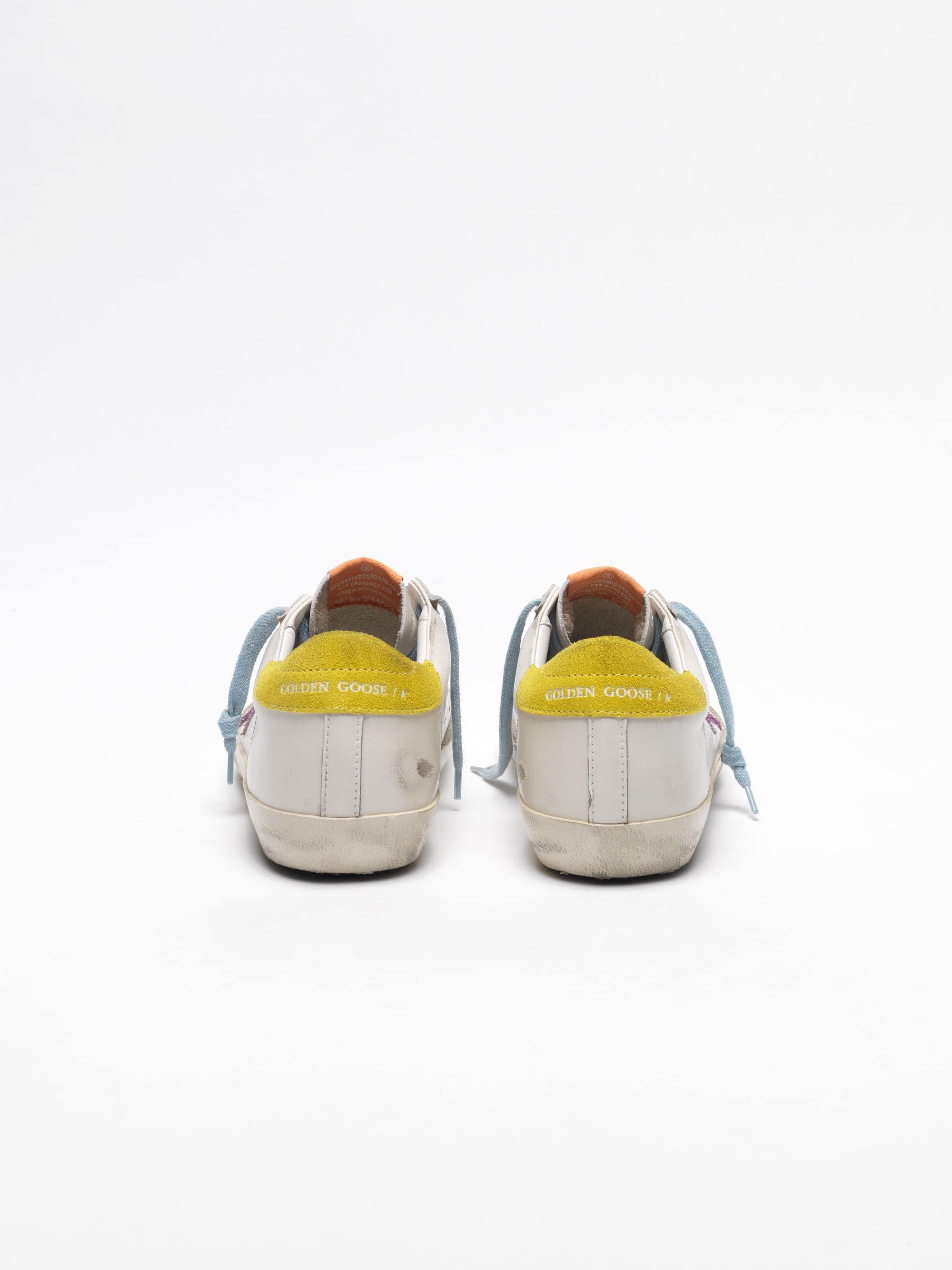 Women | Super-Star Sneakers with Pink Glittery Star & Yellow Heel Tab - Image 3