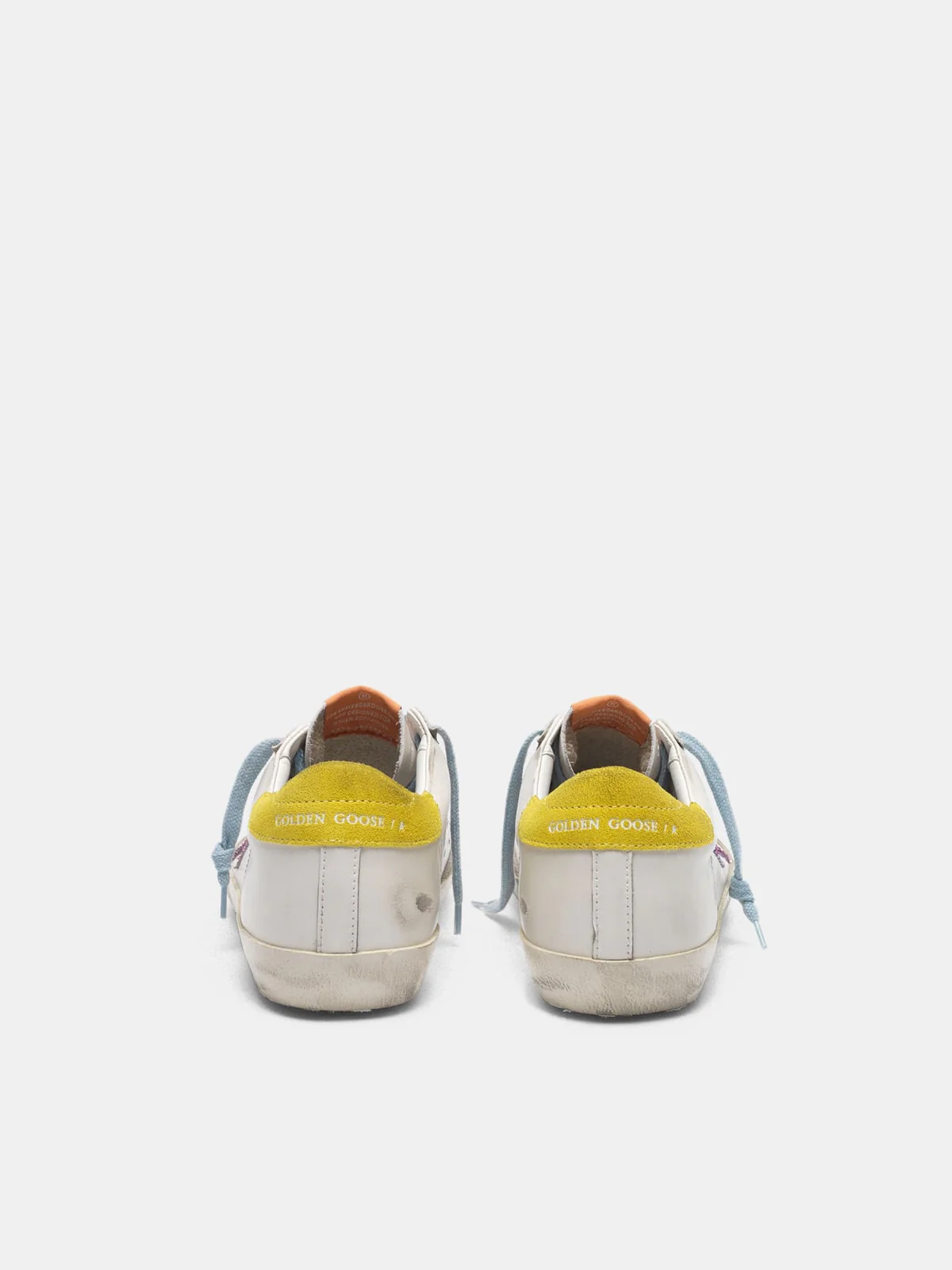 Women | Super-Star Sneakers with Pink Glittery Star & Yellow Heel Tab - Image 5
