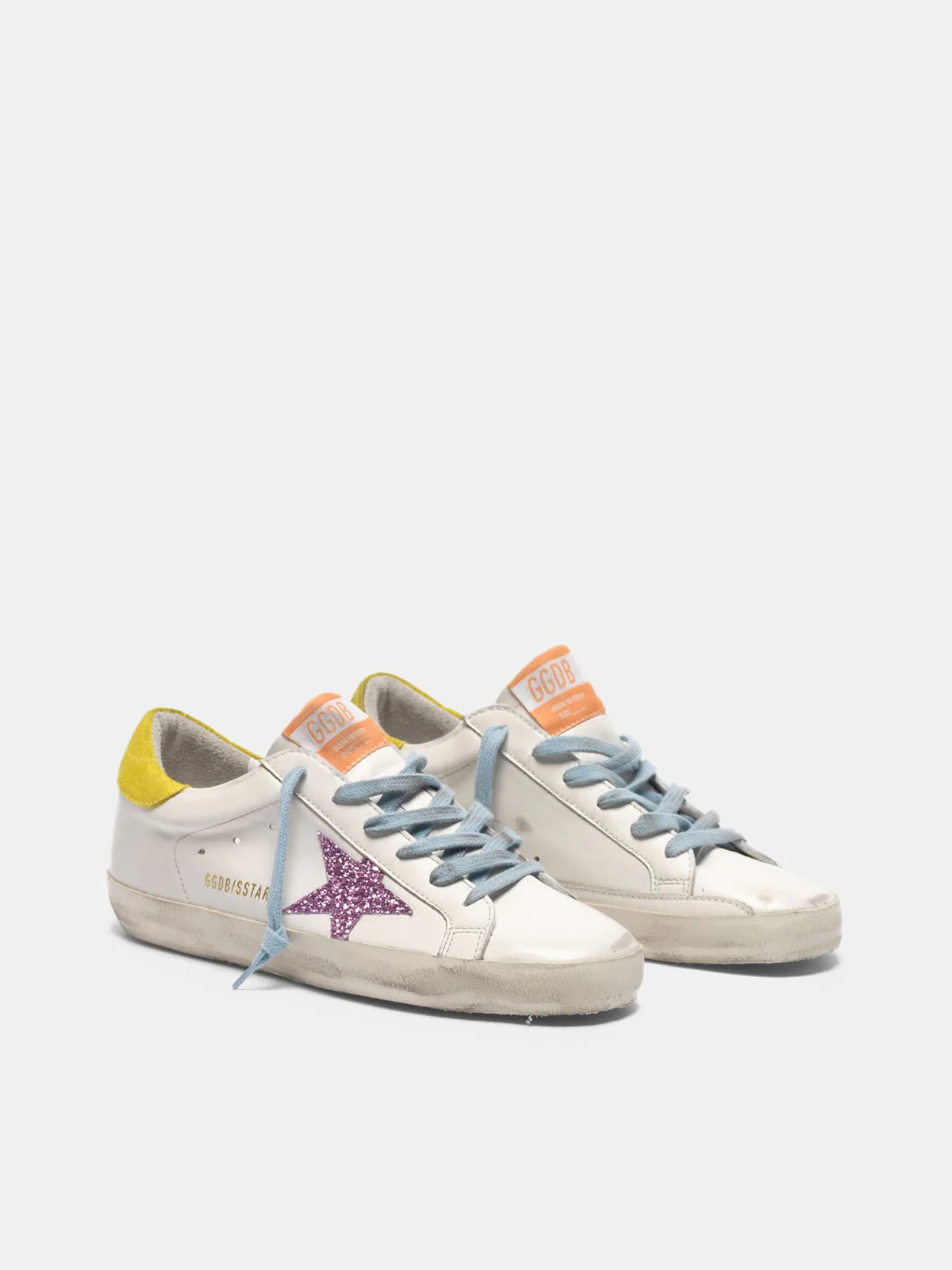 Women | Super-Star Sneakers with Pink Glittery Star & Yellow Heel Tab - Image 8