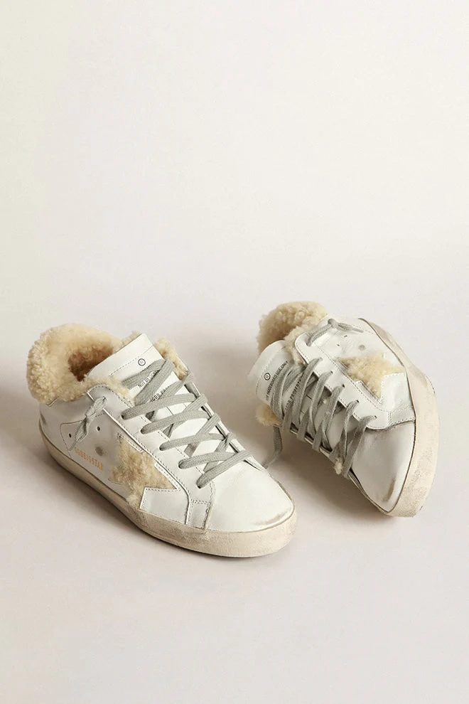 Women | Super-Star Sneakers with Shearling Inserts | White x Beige - Image 5