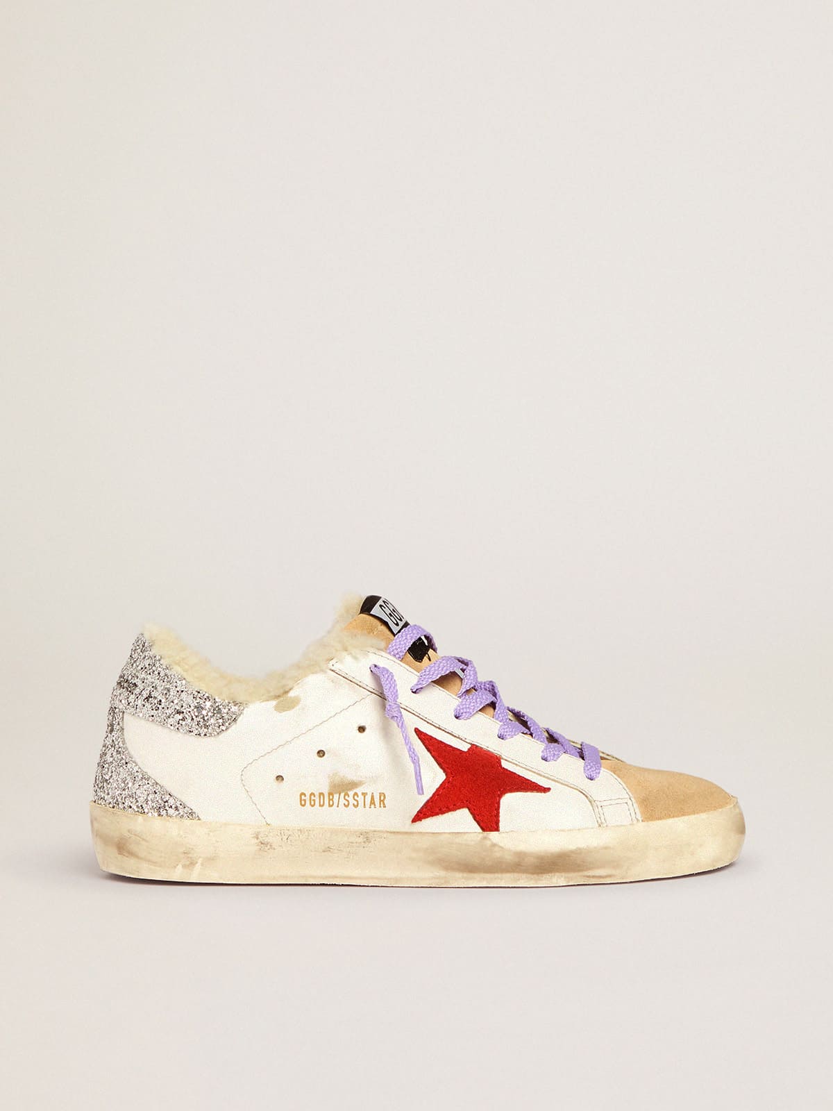 Women | Super-Star Sneakers with Shearling Lining & Red Suede Star | White x Red x Silver x Cappuccino - Image 3