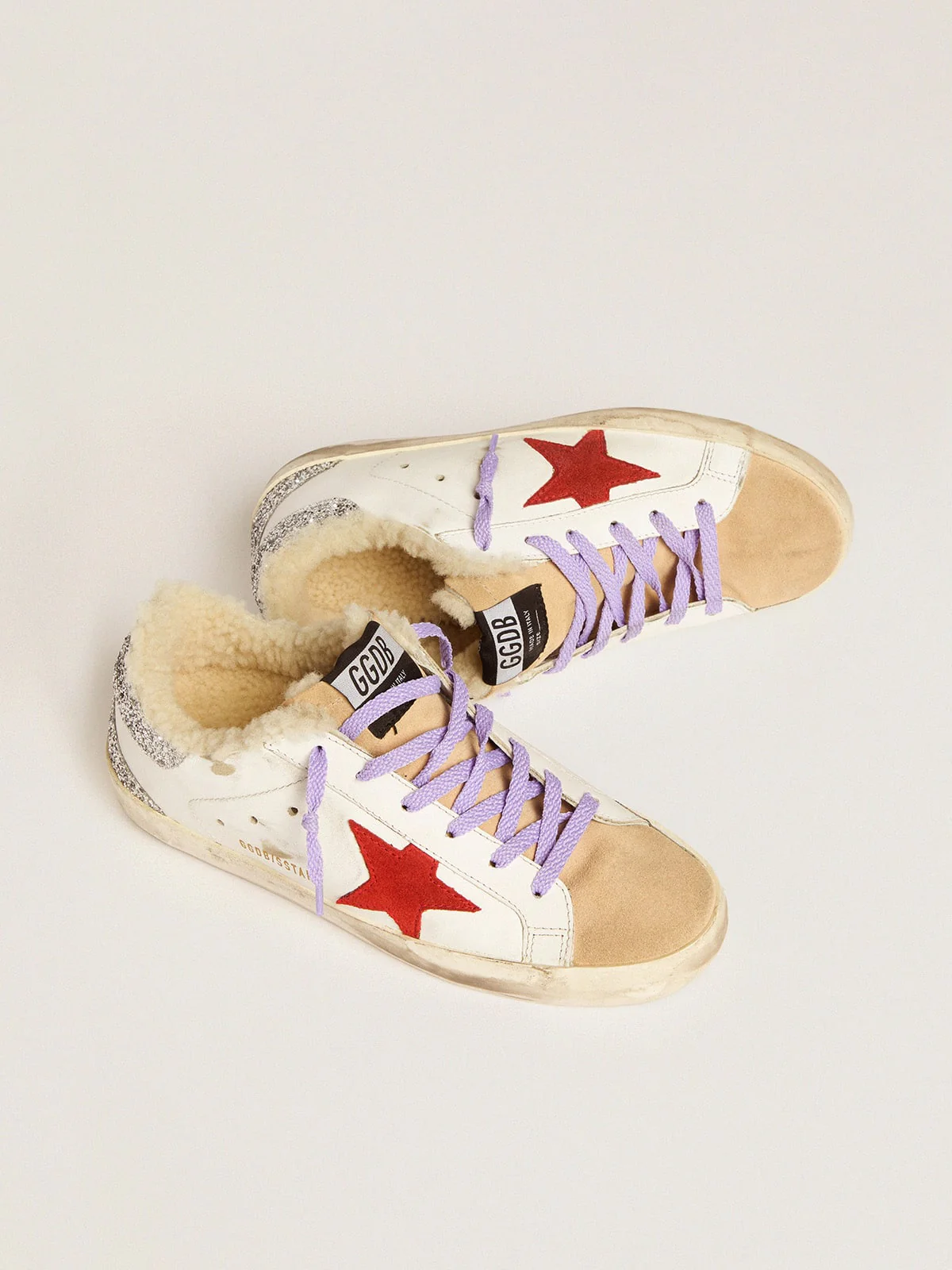 Women | Super-Star Sneakers with Shearling Lining & Red Suede Star | White x Red x Silver x Cappuccino - Image 6