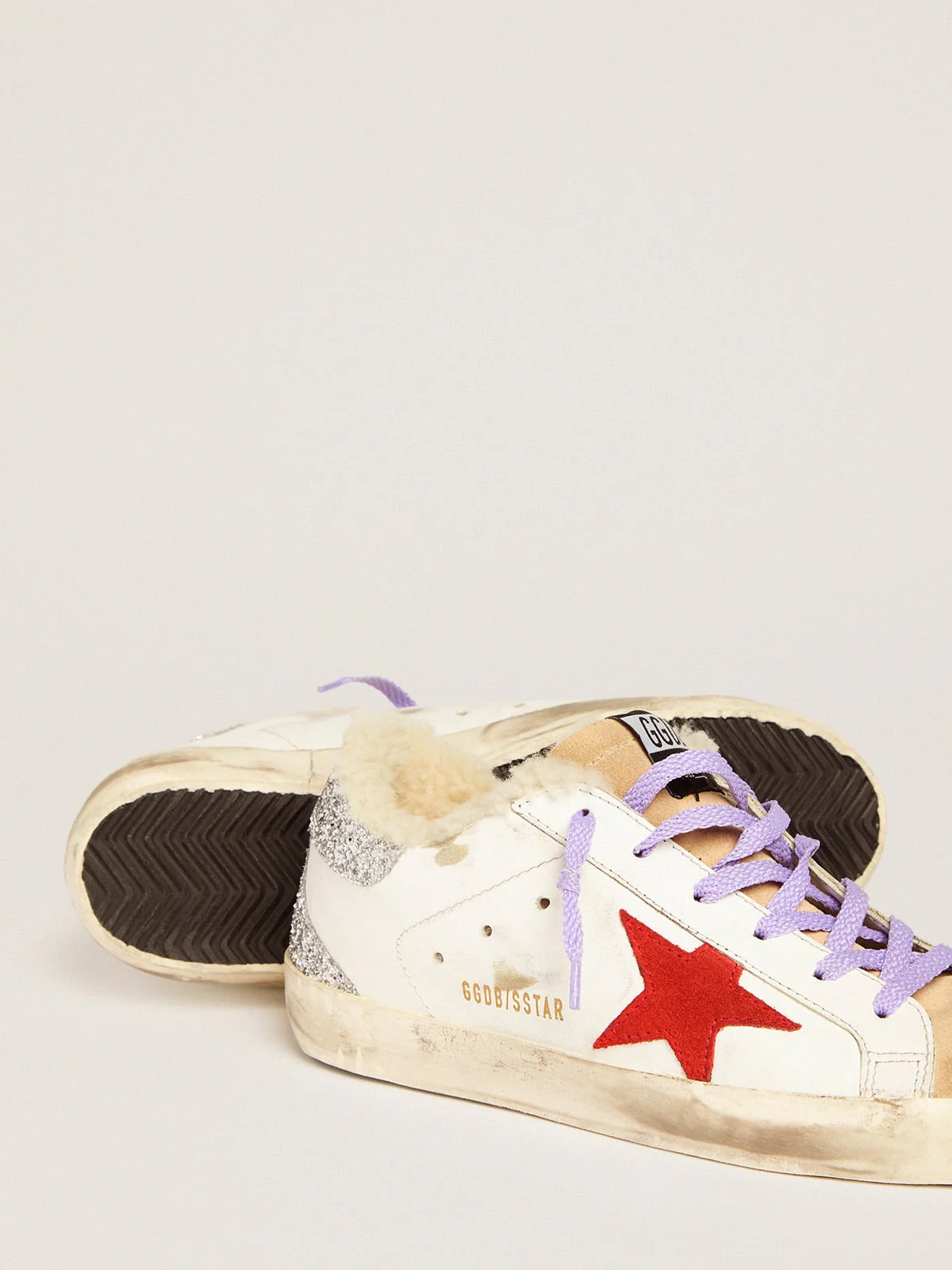 Women | Super-Star Sneakers with Shearling Lining & Red Suede Star | White x Red x Silver x Cappuccino - Image 8